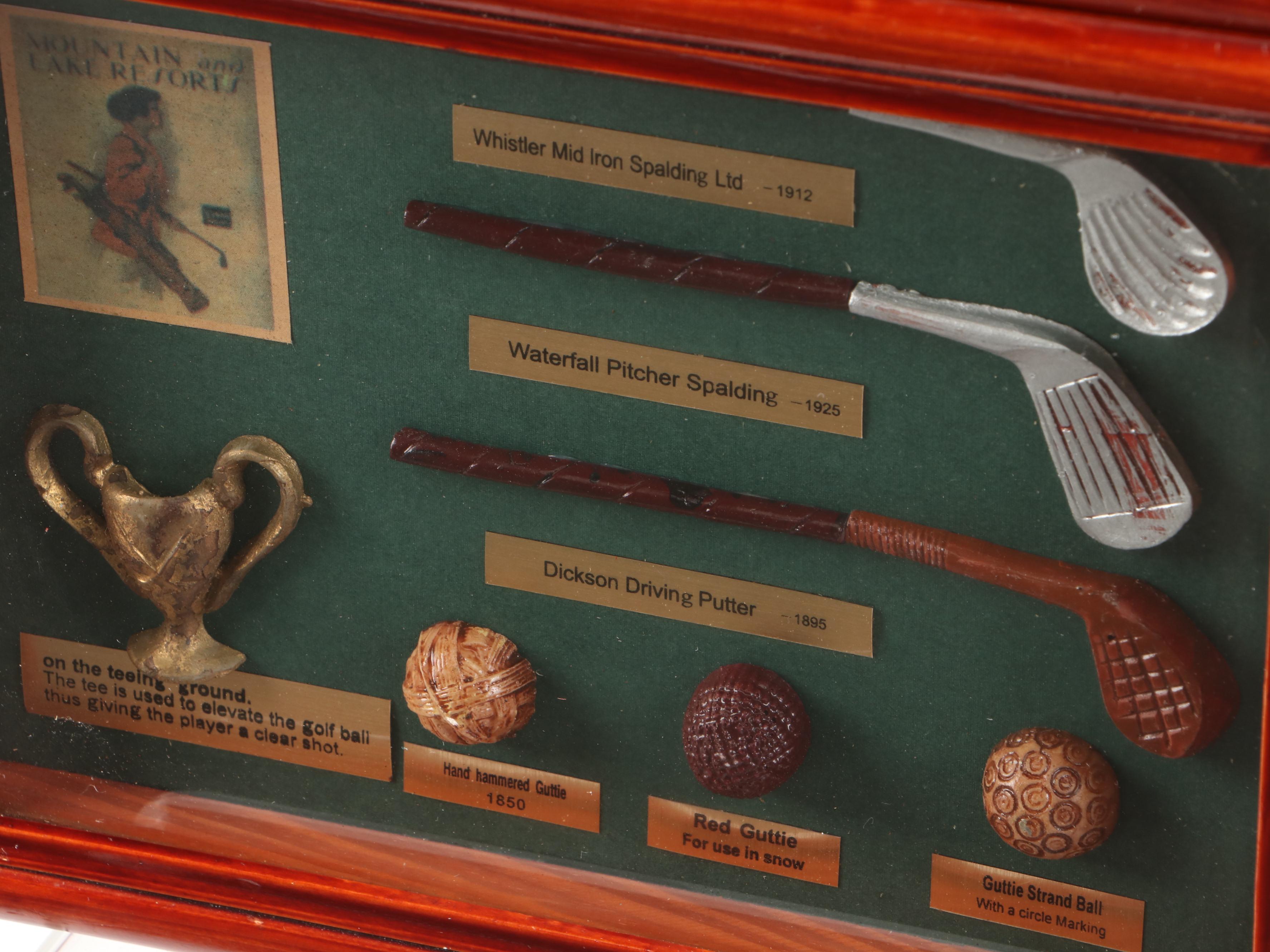 Resin, Paper, and Metal Golfing History Miniature Dioramas in Wood Shadow Boxes