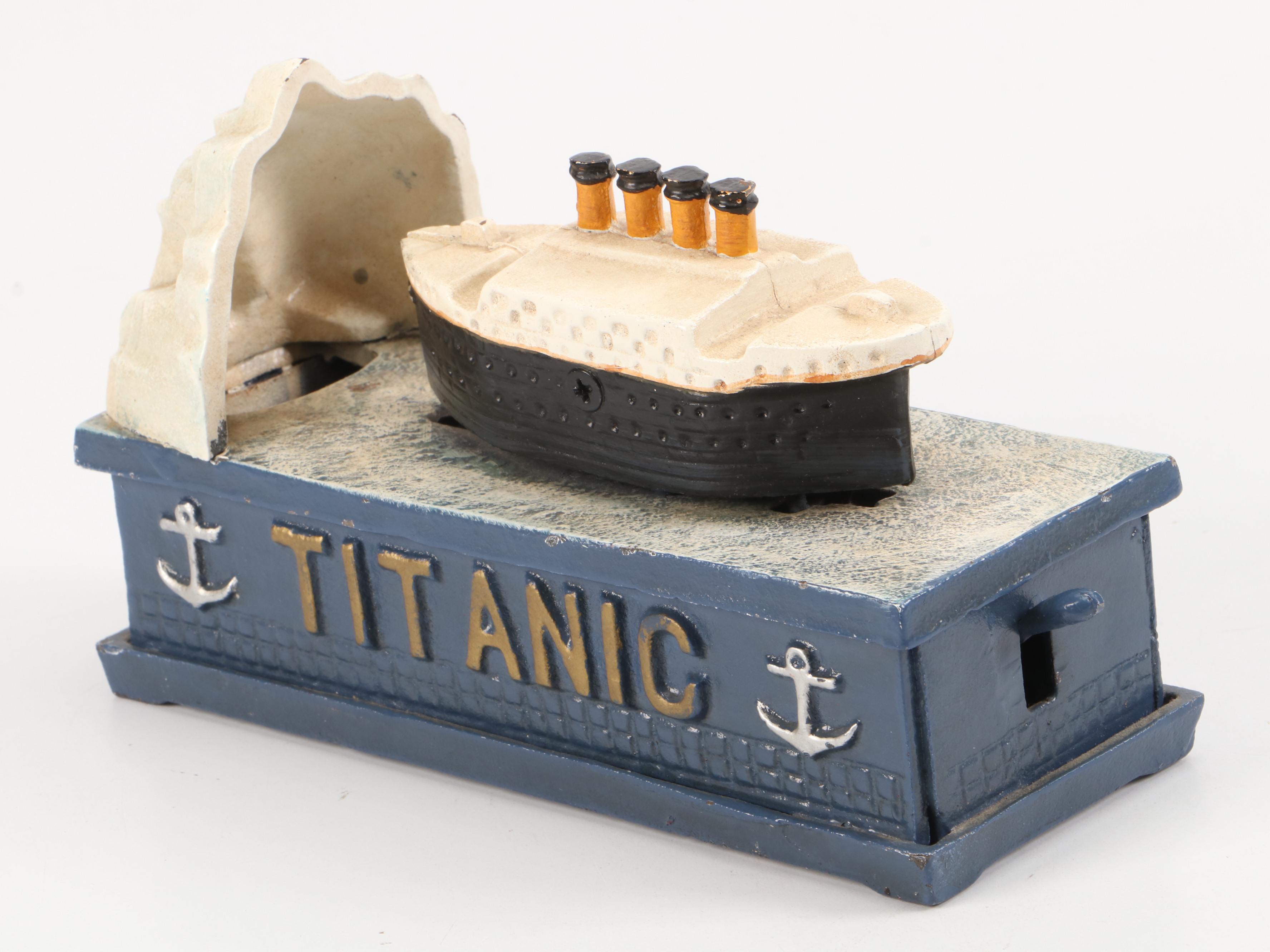 Painted Cast Iron Titanic and Iceberg Mechanical Bank