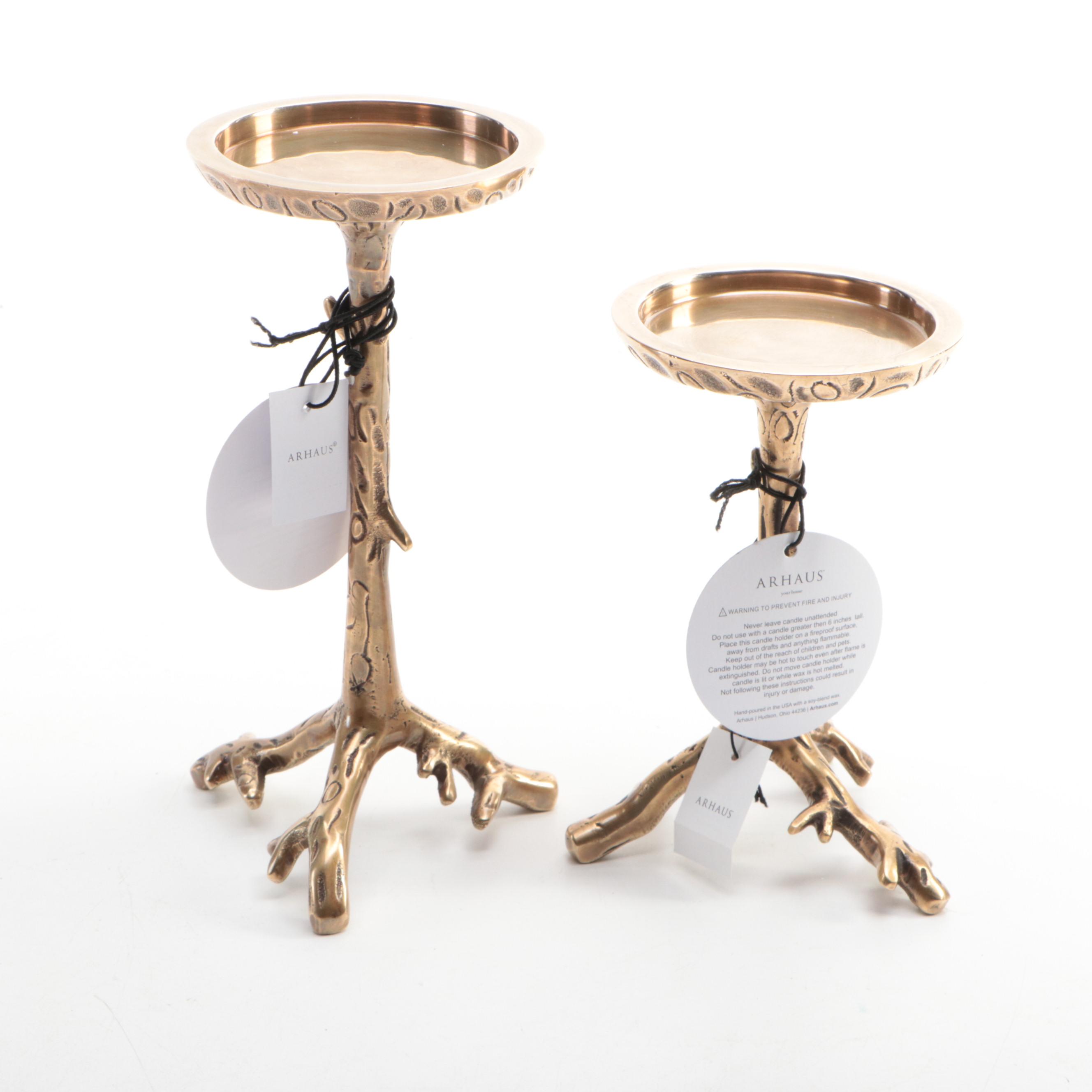 Arhaus "Acadia" Textured Brass Pillar Candle Holders and Candlesticks