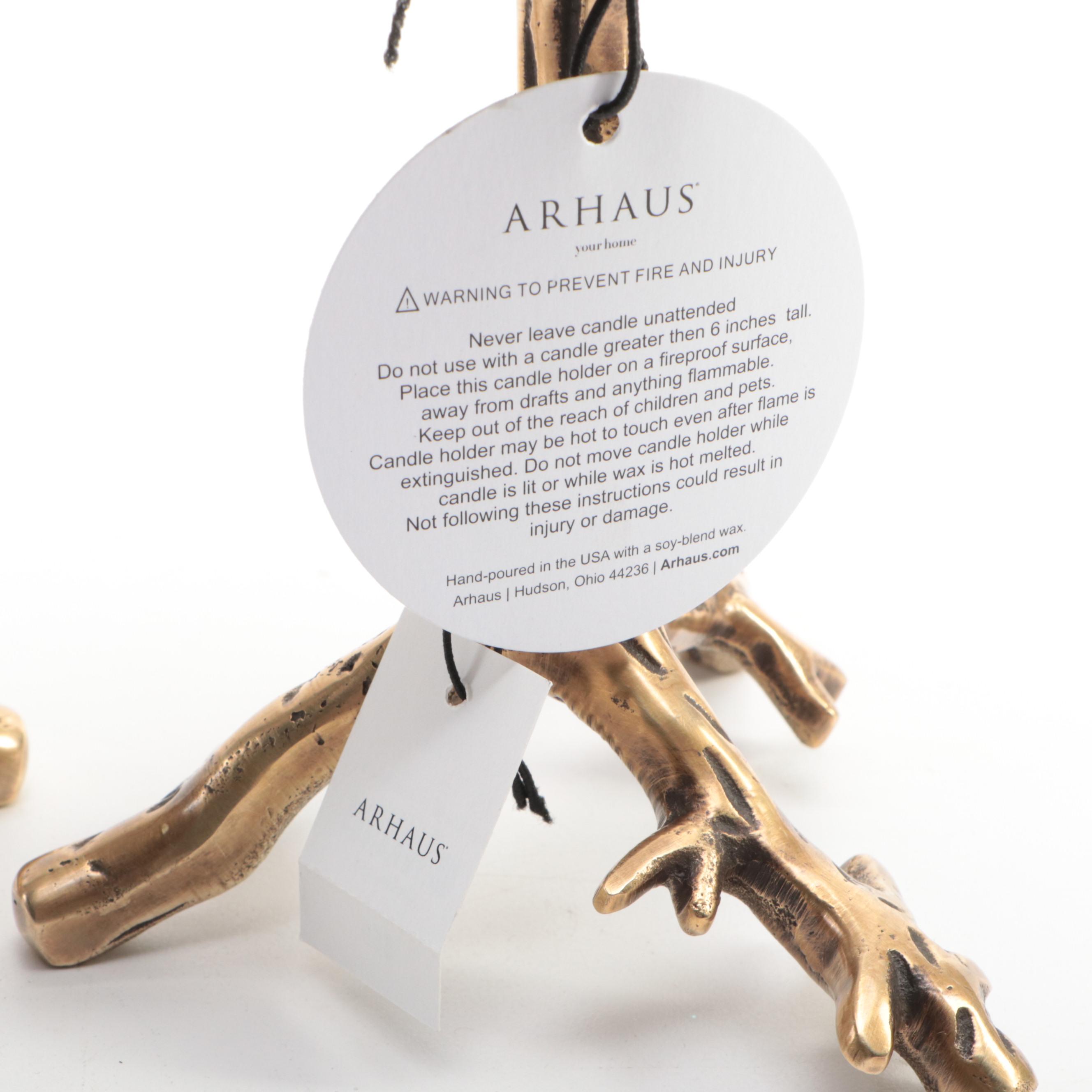 Arhaus "Acadia" Textured Brass Pillar Candle Holders and Candlesticks