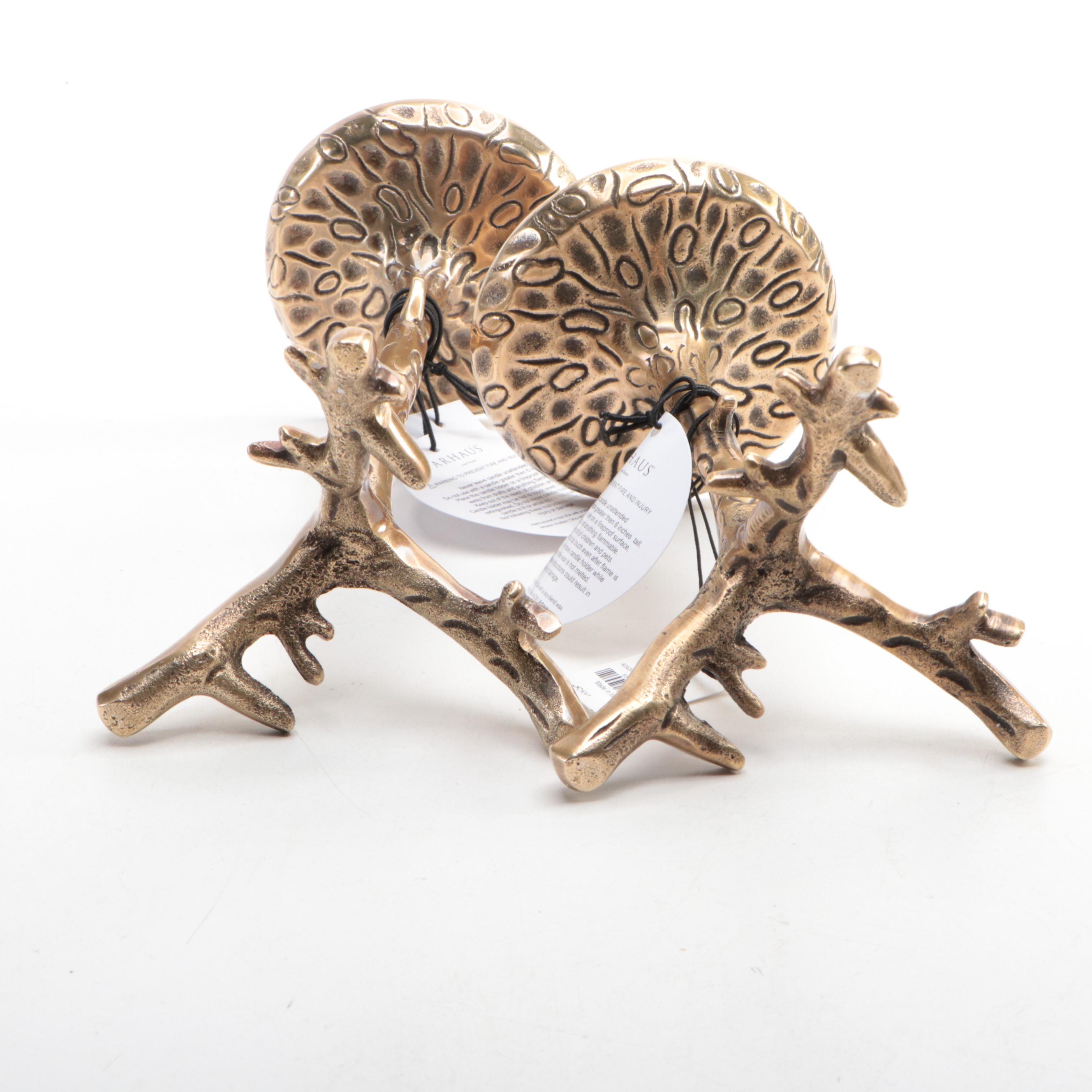 Arhaus "Acadia" Textured Brass Pillar Candle Holders and Candlesticks