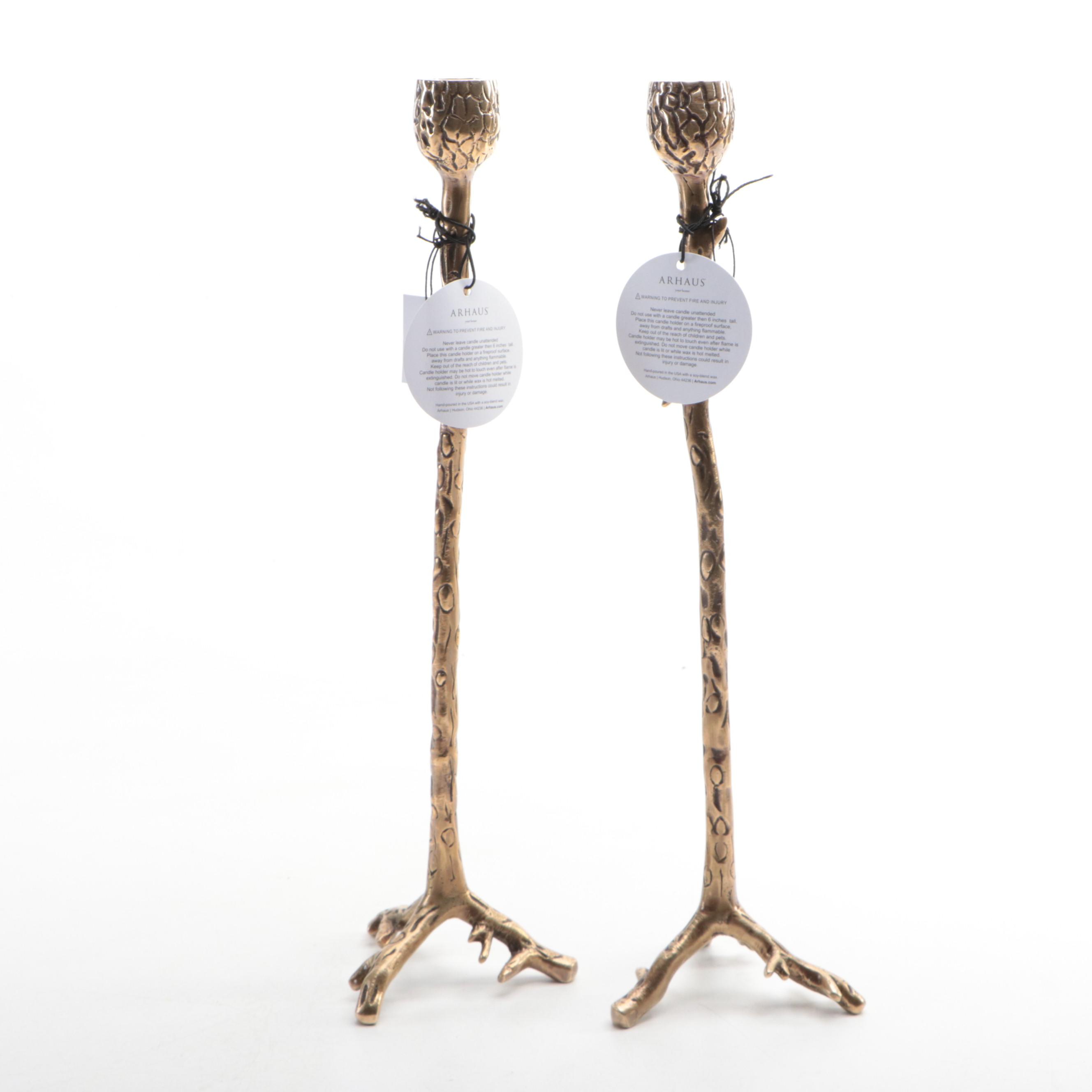 Arhaus "Acadia" Textured Brass Pillar Candle Holders and Candlesticks