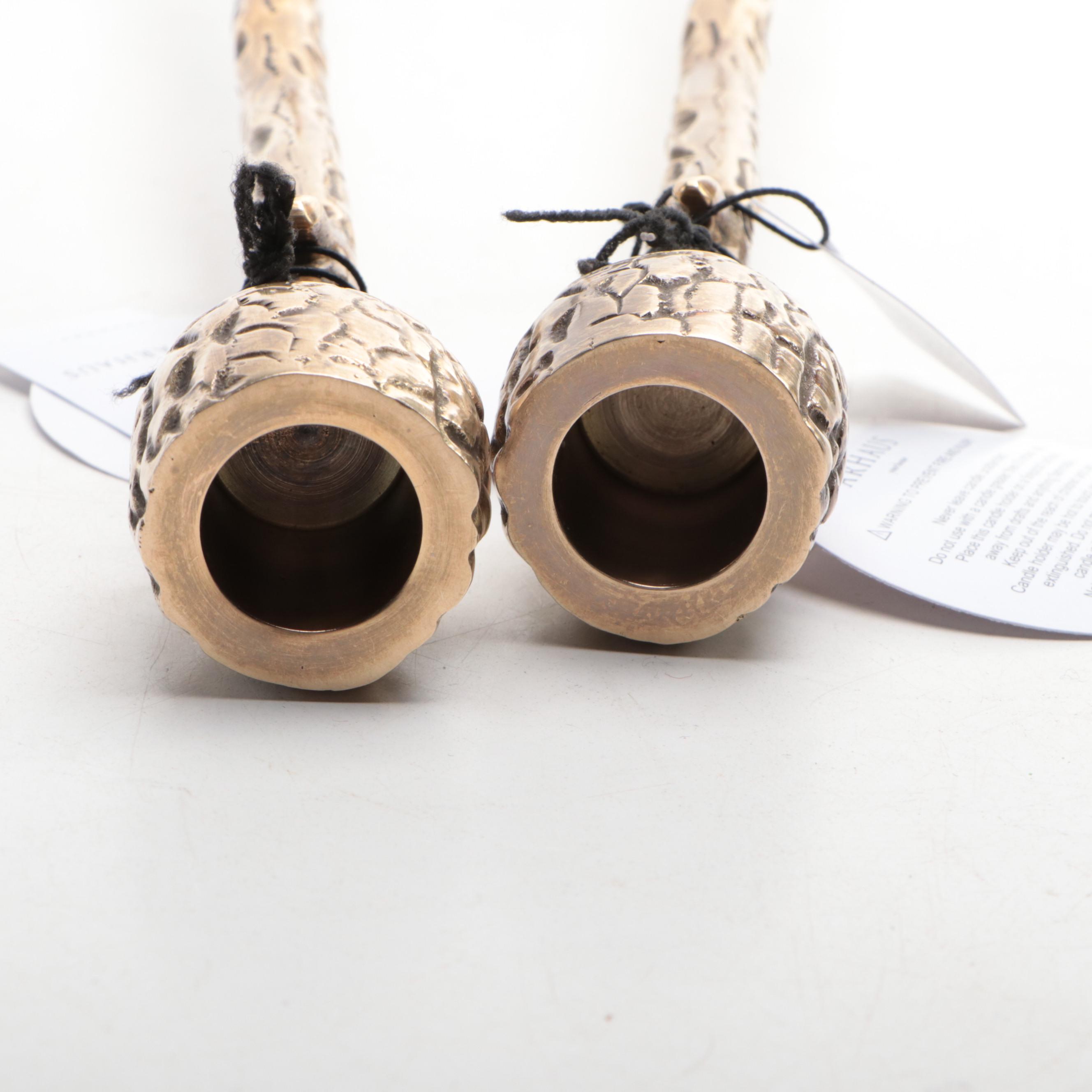 Arhaus "Acadia" Textured Brass Pillar Candle Holders and Candlesticks