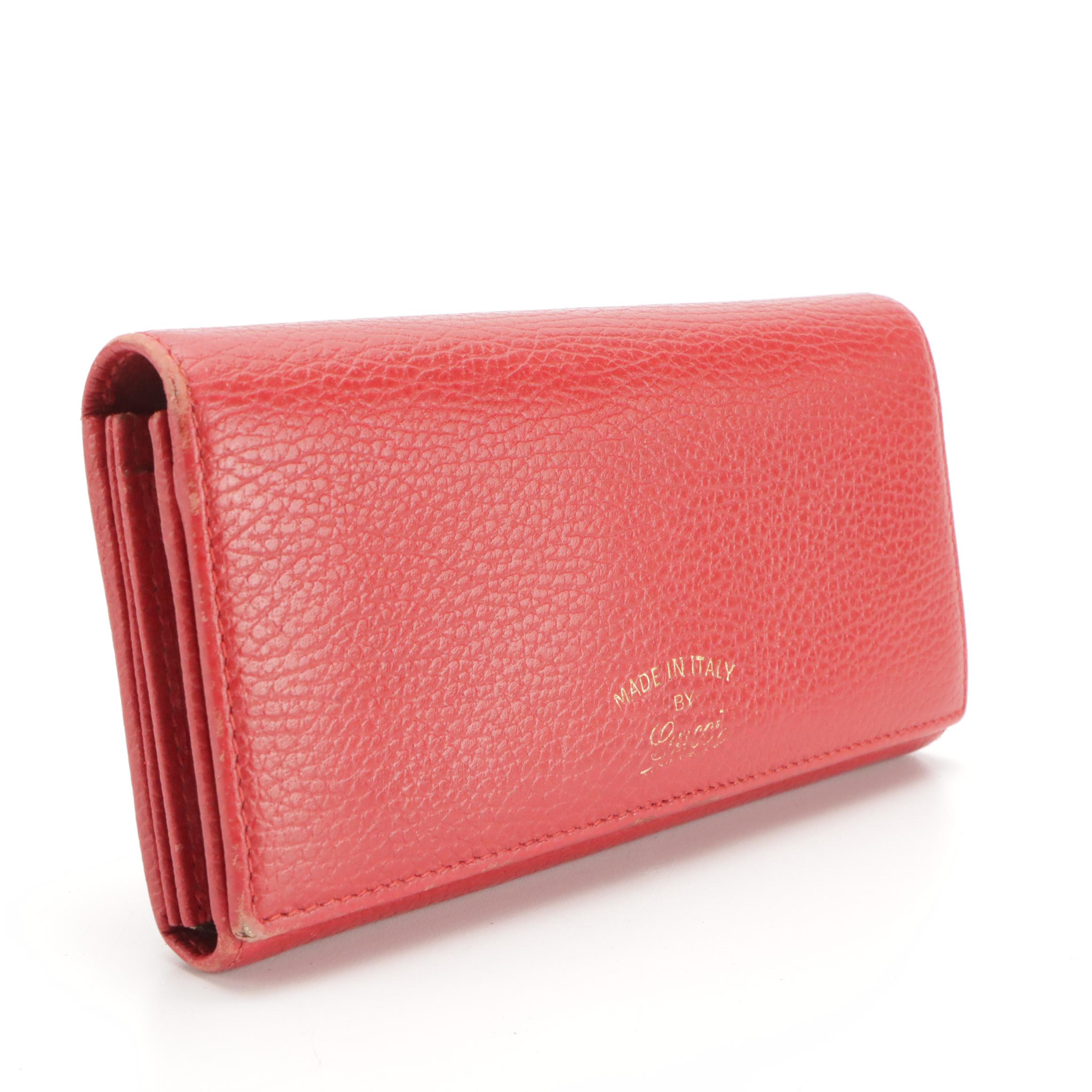 Gucci Red Grain Leather Continental Wallet with Box