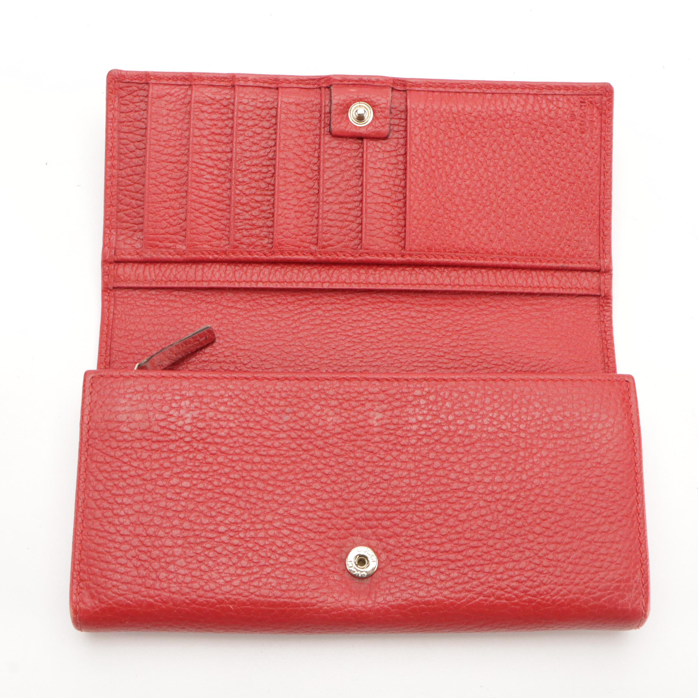 Gucci Red Grain Leather Continental Wallet with Box
