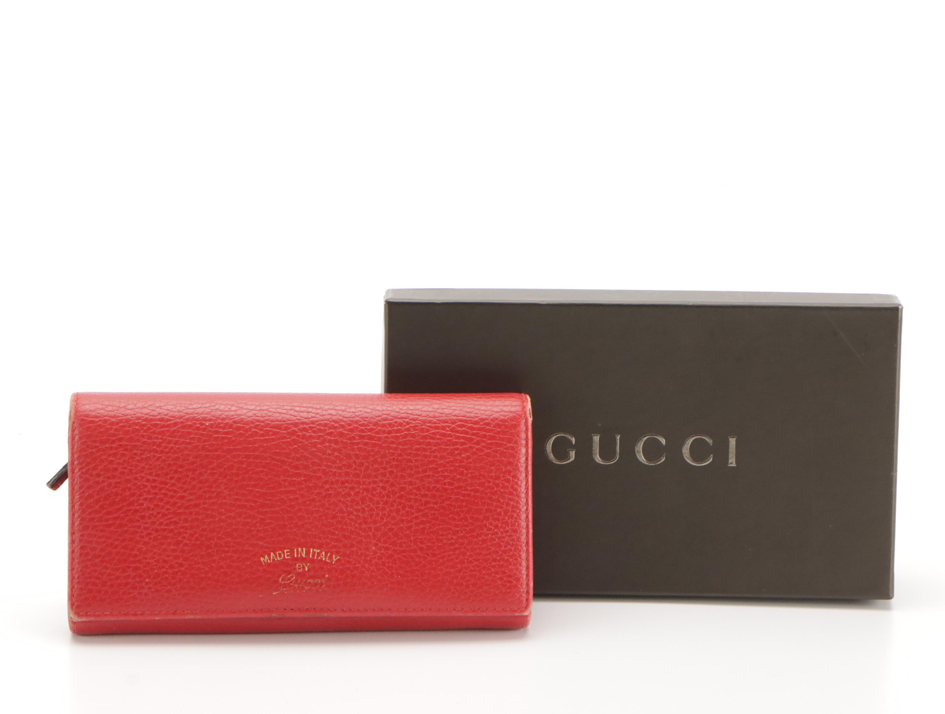 Gucci Red Grain Leather Continental Wallet with Box
