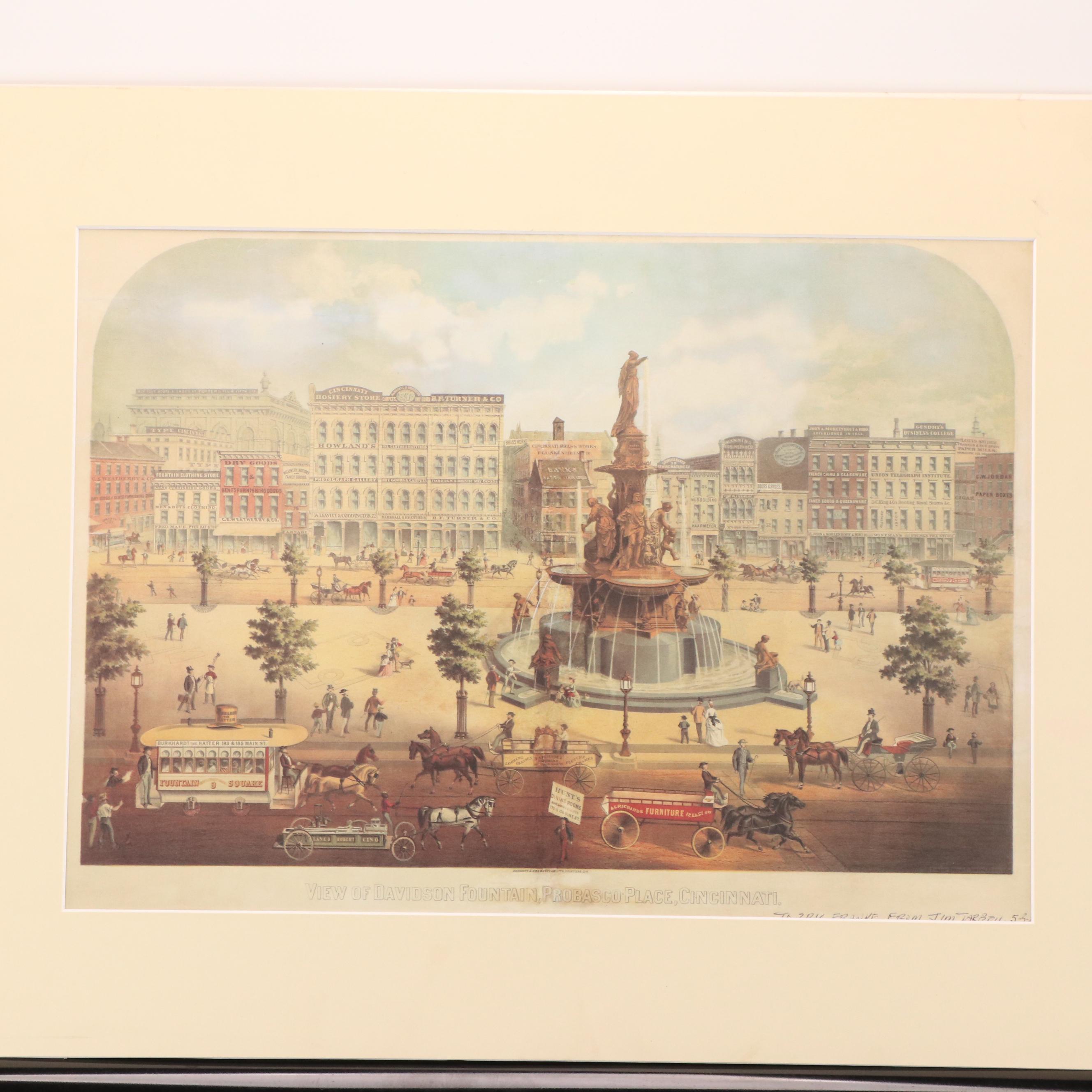 Cincinnati Offset Lithographs of "View of Davidson Fountain" and "Tall Stacks"