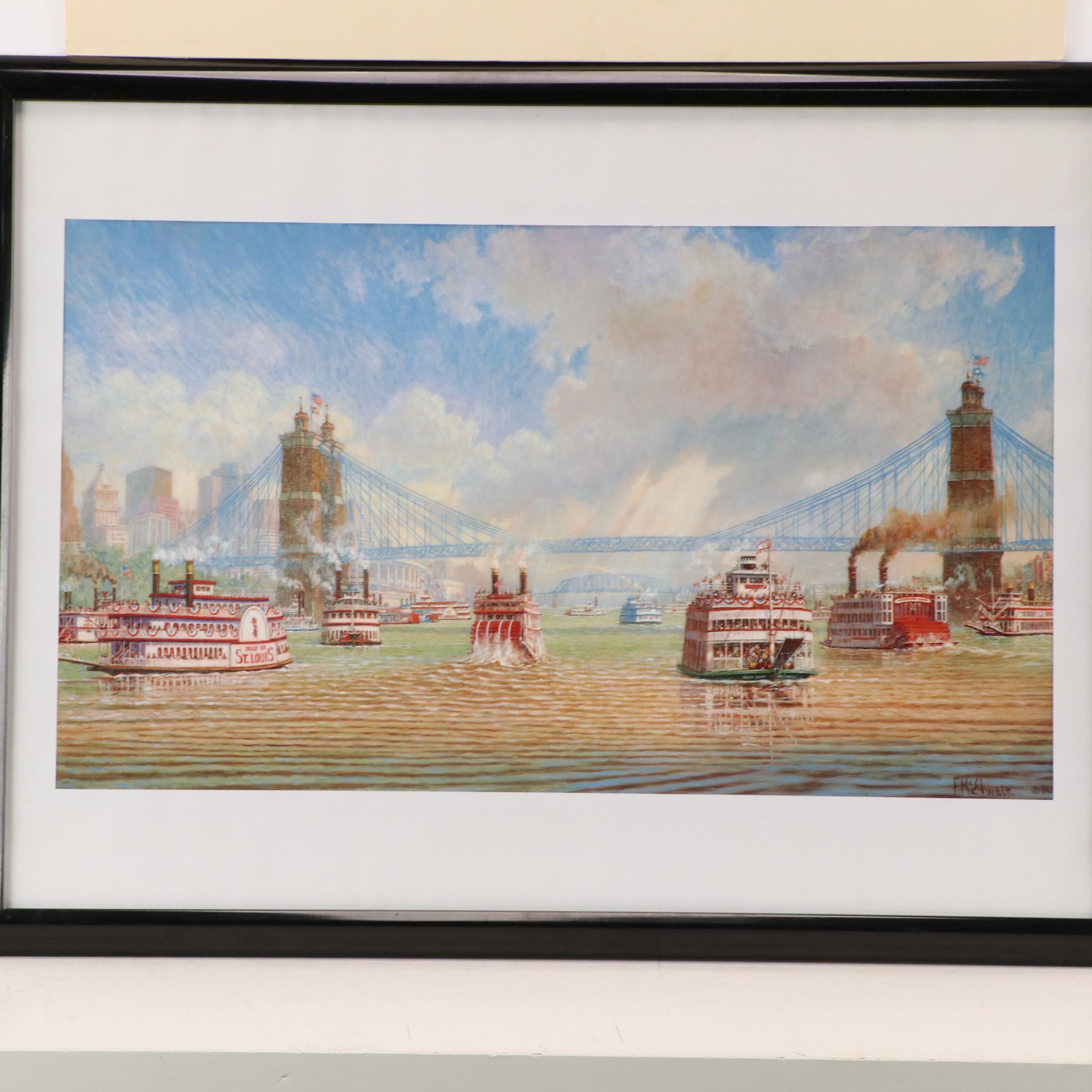 Cincinnati Offset Lithographs of "View of Davidson Fountain" and "Tall Stacks"