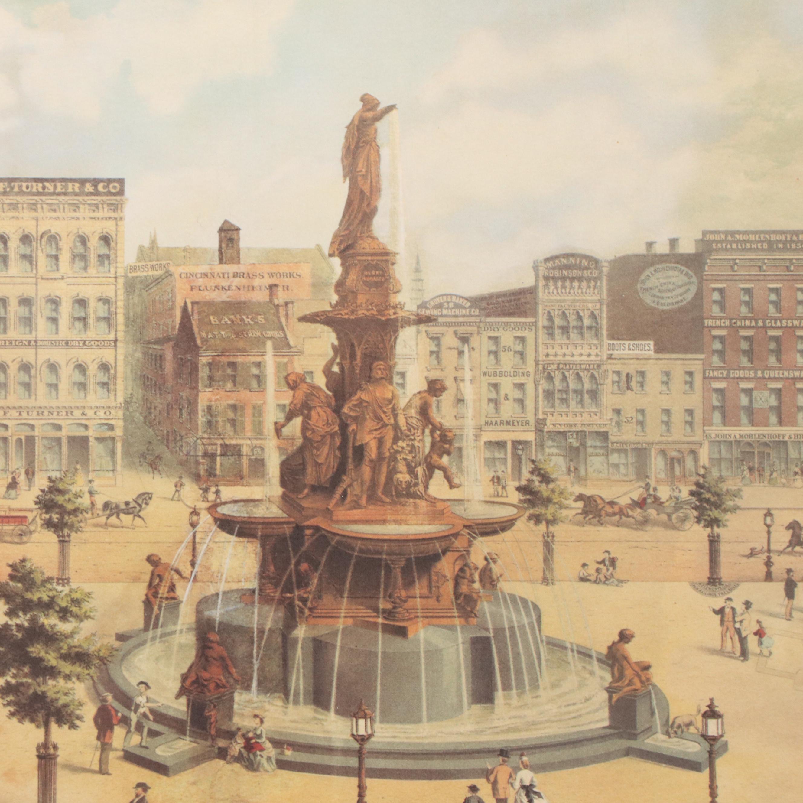 Cincinnati Offset Lithographs of "View of Davidson Fountain" and "Tall Stacks"
