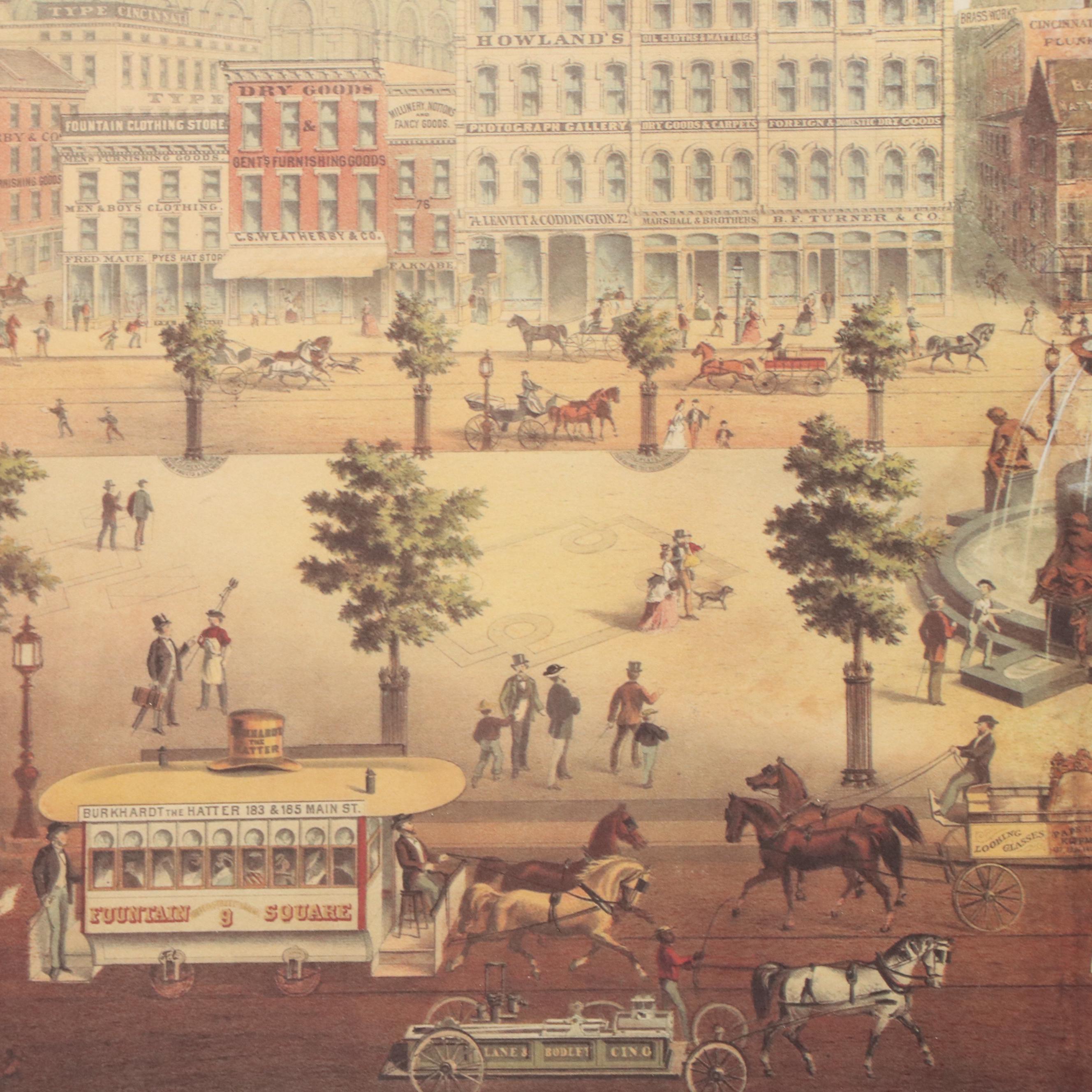 Cincinnati Offset Lithographs of "View of Davidson Fountain" and "Tall Stacks"