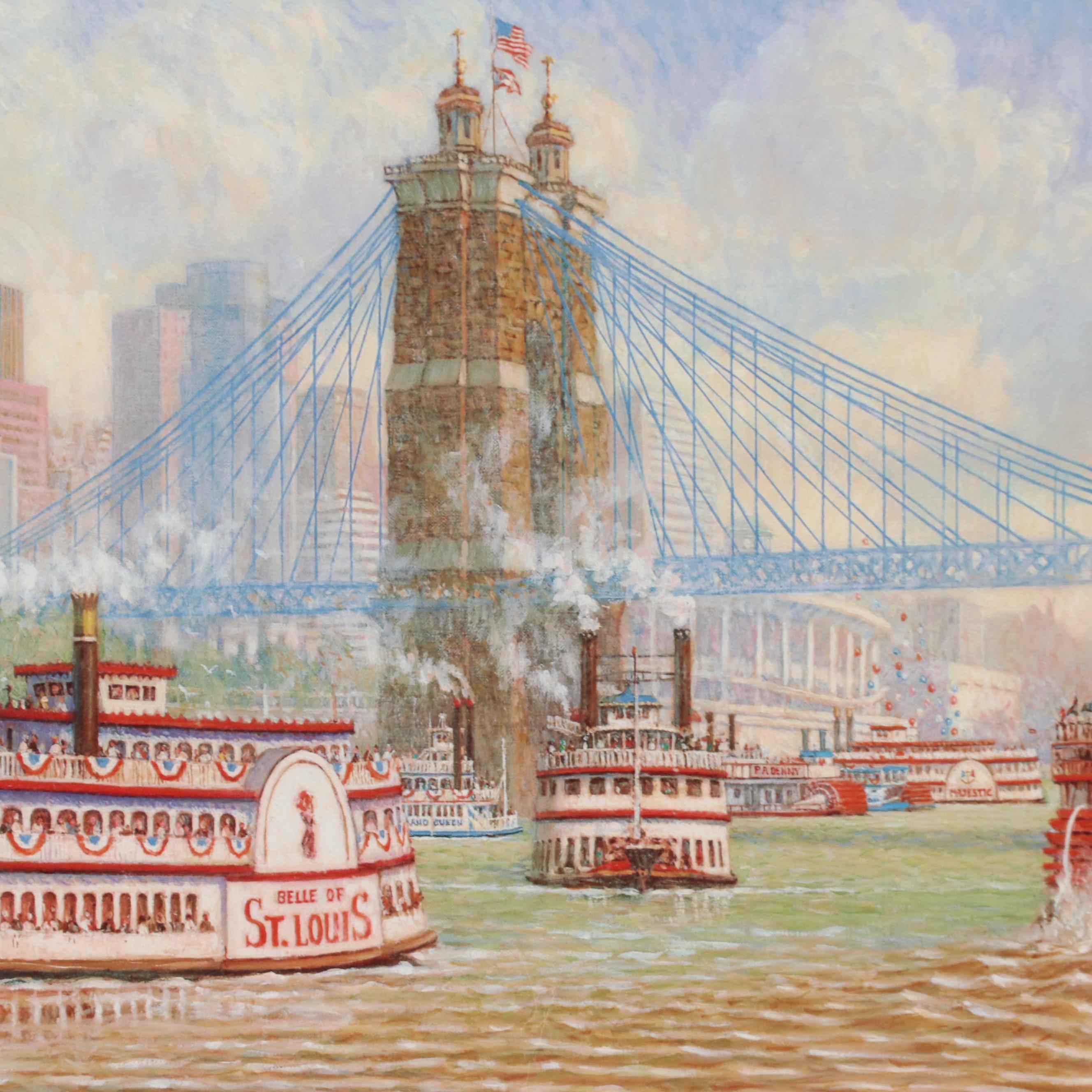 Cincinnati Offset Lithographs of "View of Davidson Fountain" and "Tall Stacks"