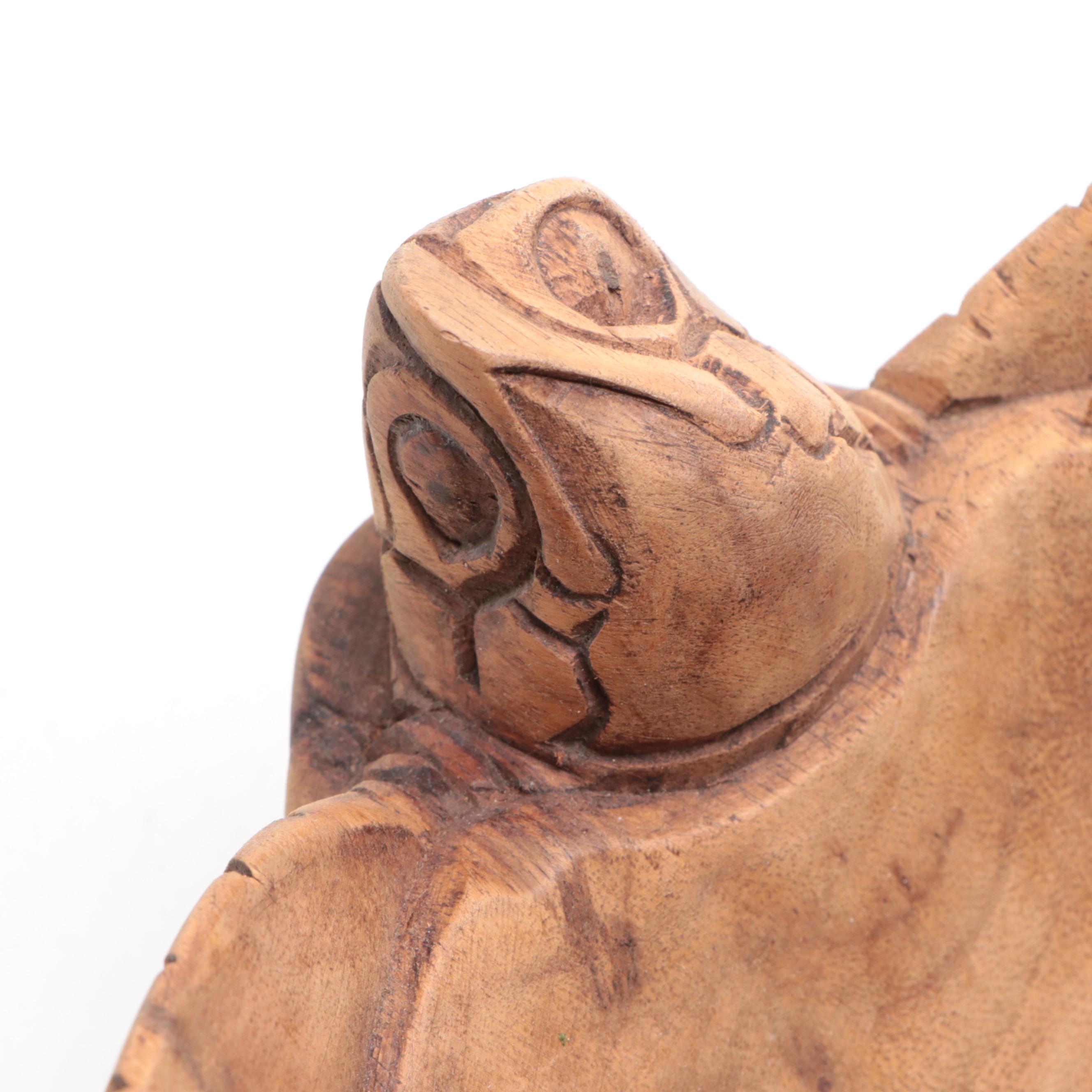 Carved Wood Centerpiece Bowl with Sea Turtle Accents