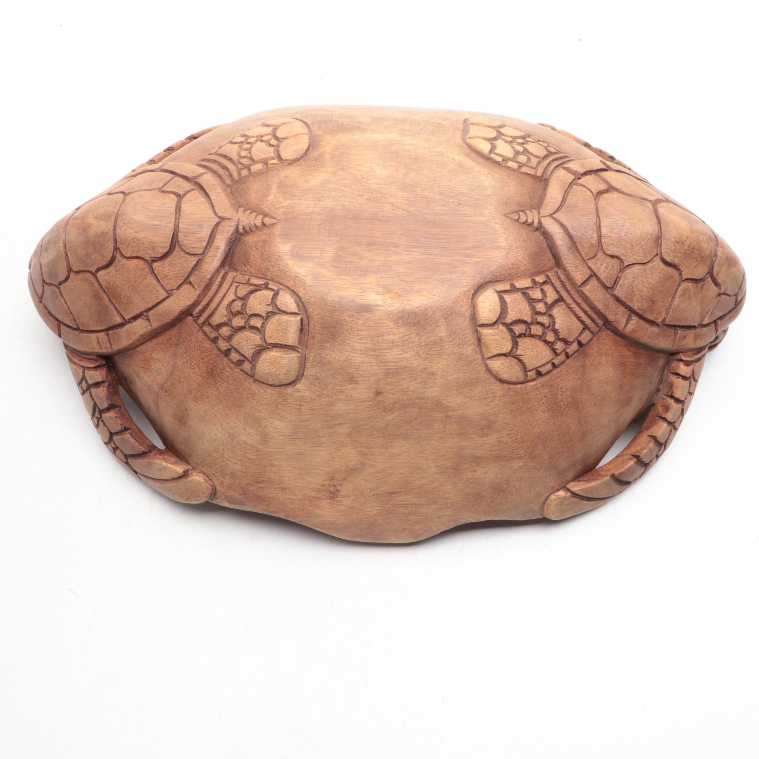 Carved Wood Centerpiece Bowl with Sea Turtle Accents