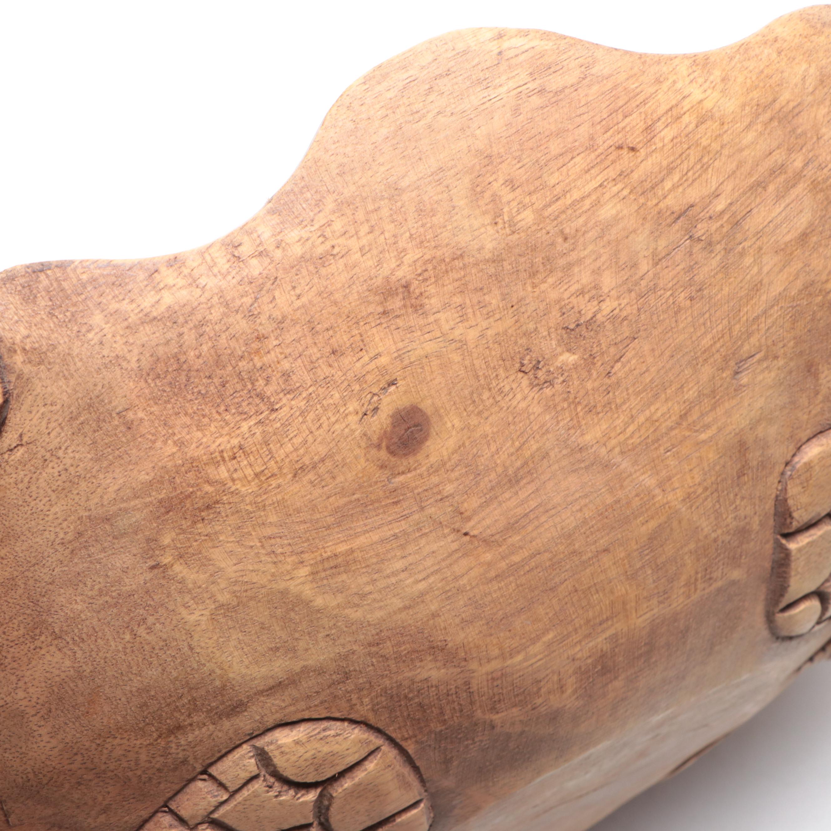 Carved Wood Centerpiece Bowl with Sea Turtle Accents