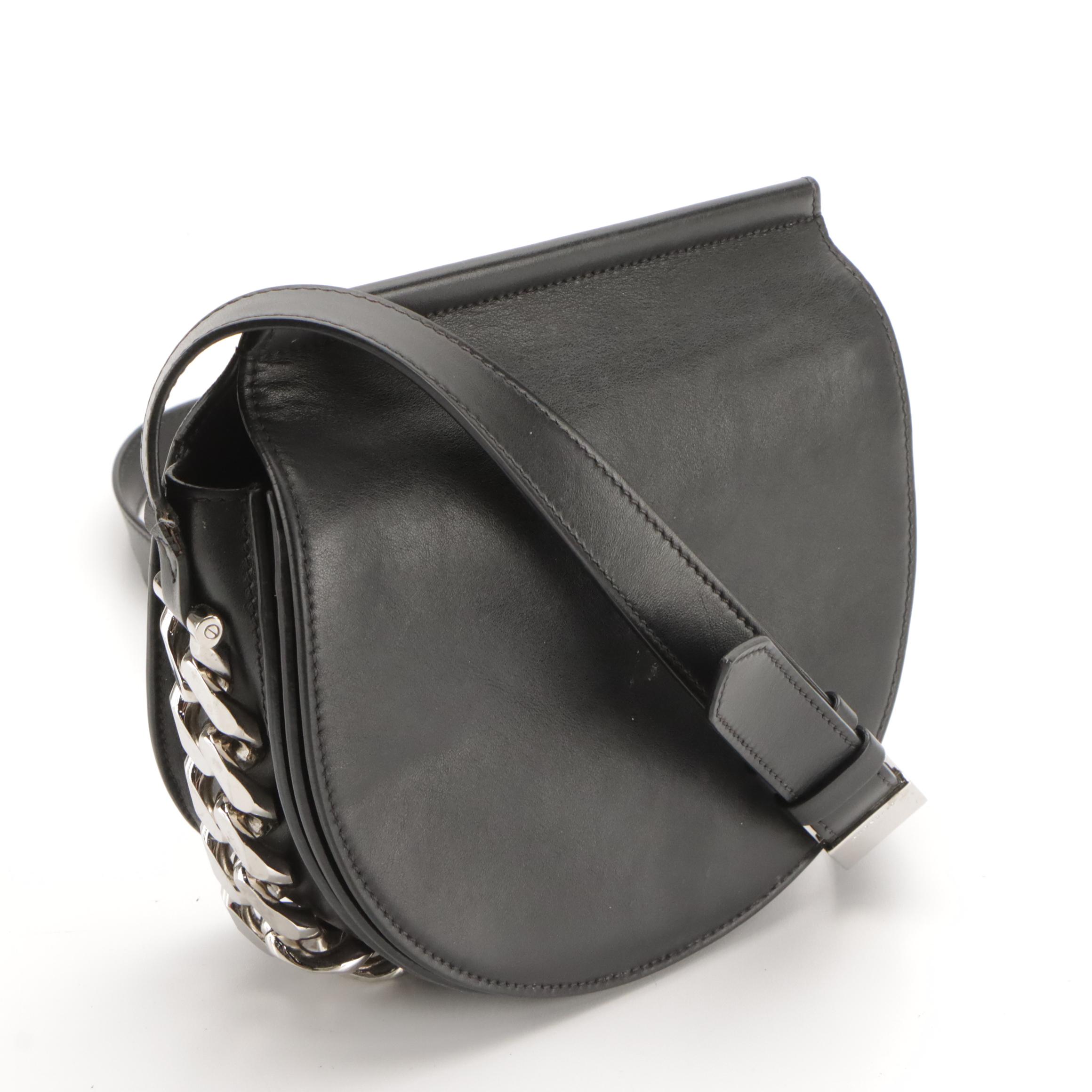 Givenchy Black Leather Infinity Saddle Crossbody Bag with Silver-Tone Chain Trim
