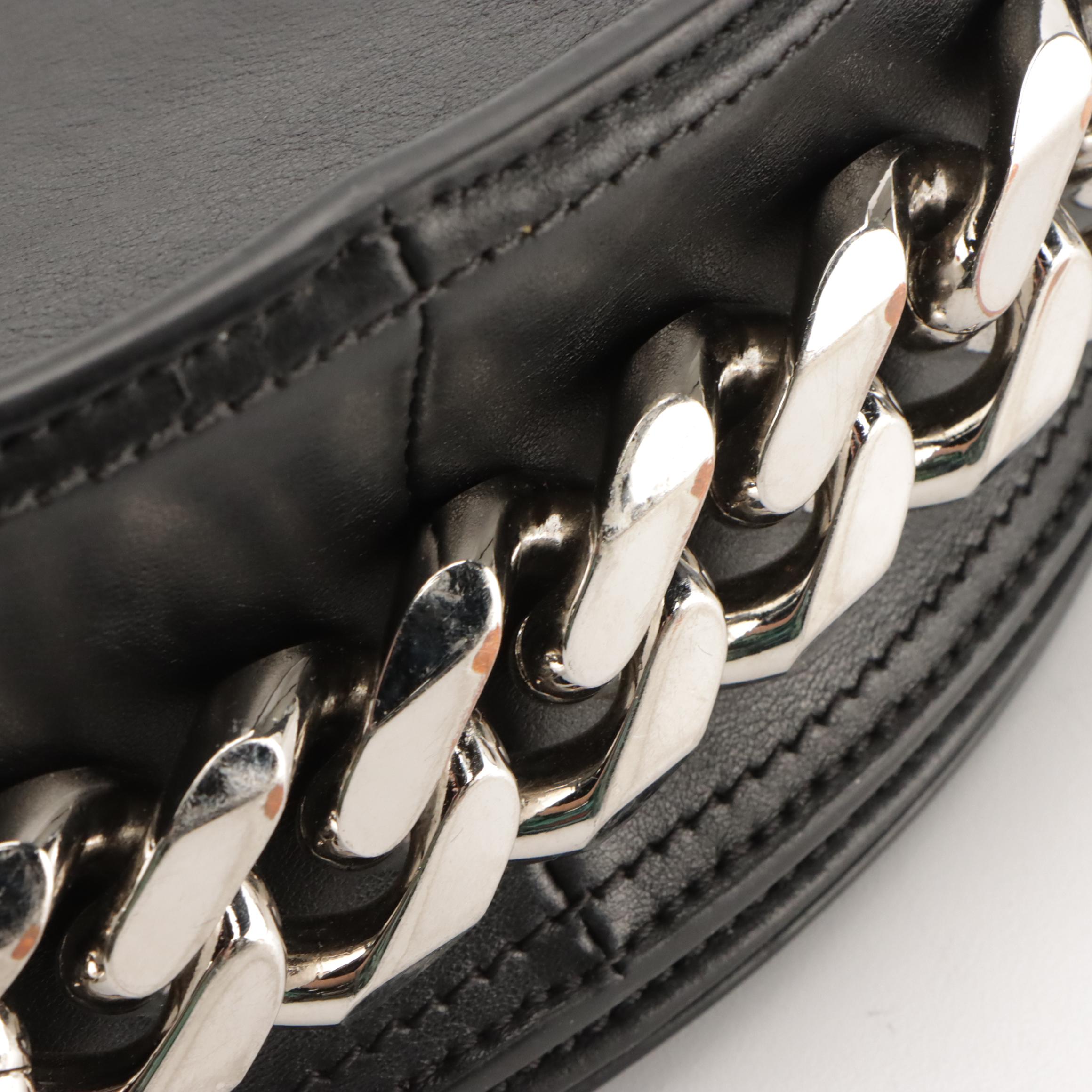 Givenchy Black Leather Infinity Saddle Crossbody Bag with Silver-Tone Chain Trim