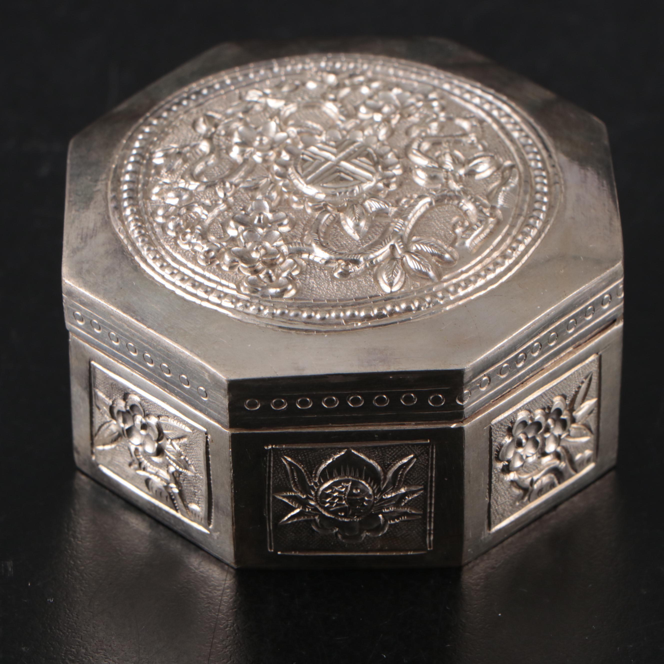 Vietnamese Embossed Silver Plate Card Case with Embossed Metal Boxes