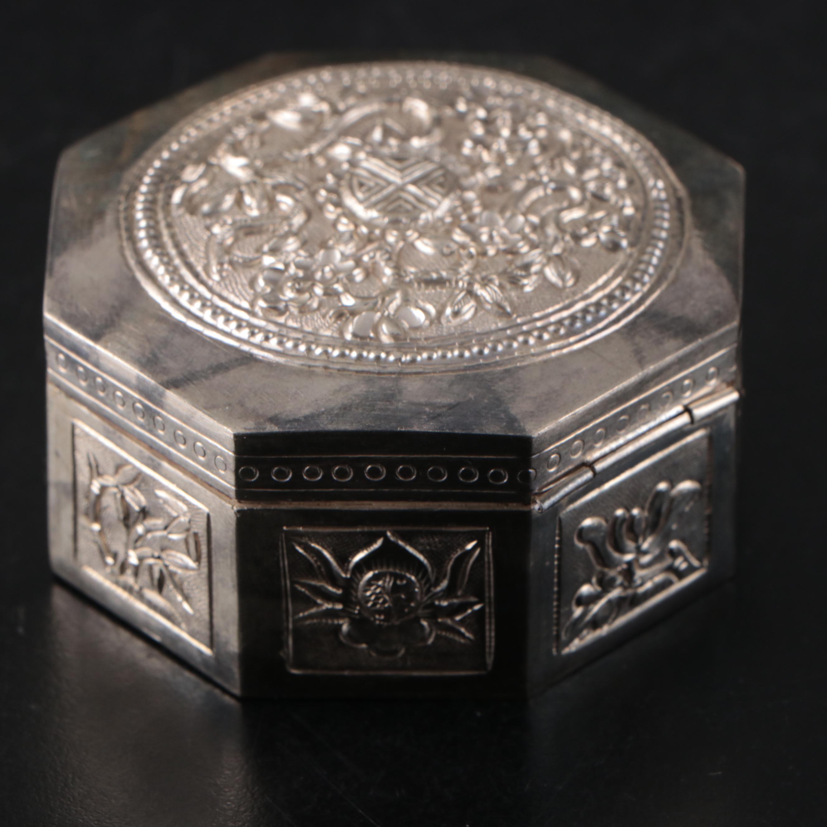 Vietnamese Embossed Silver Plate Card Case with Embossed Metal Boxes