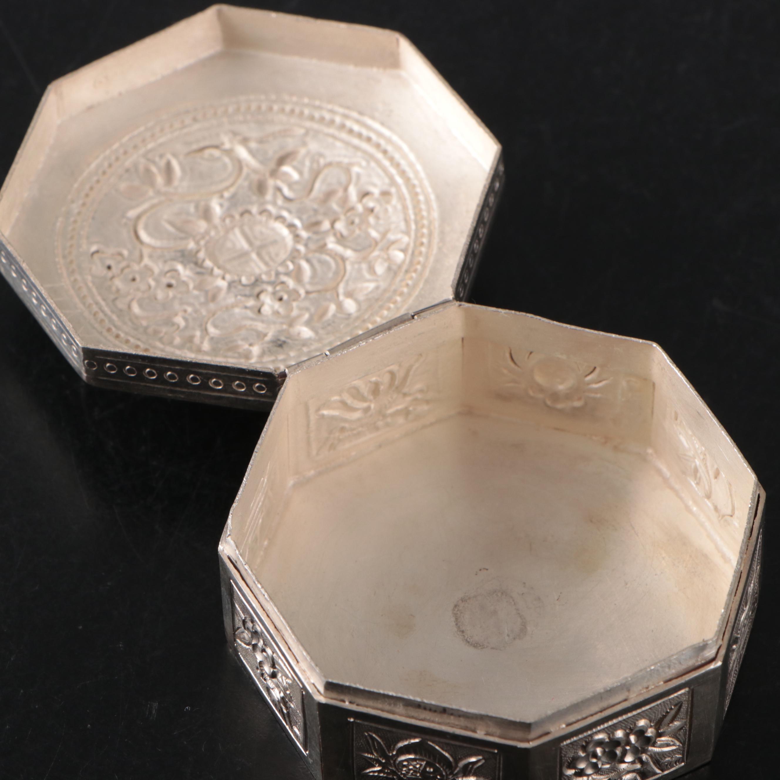 Vietnamese Embossed Silver Plate Card Case with Embossed Metal Boxes