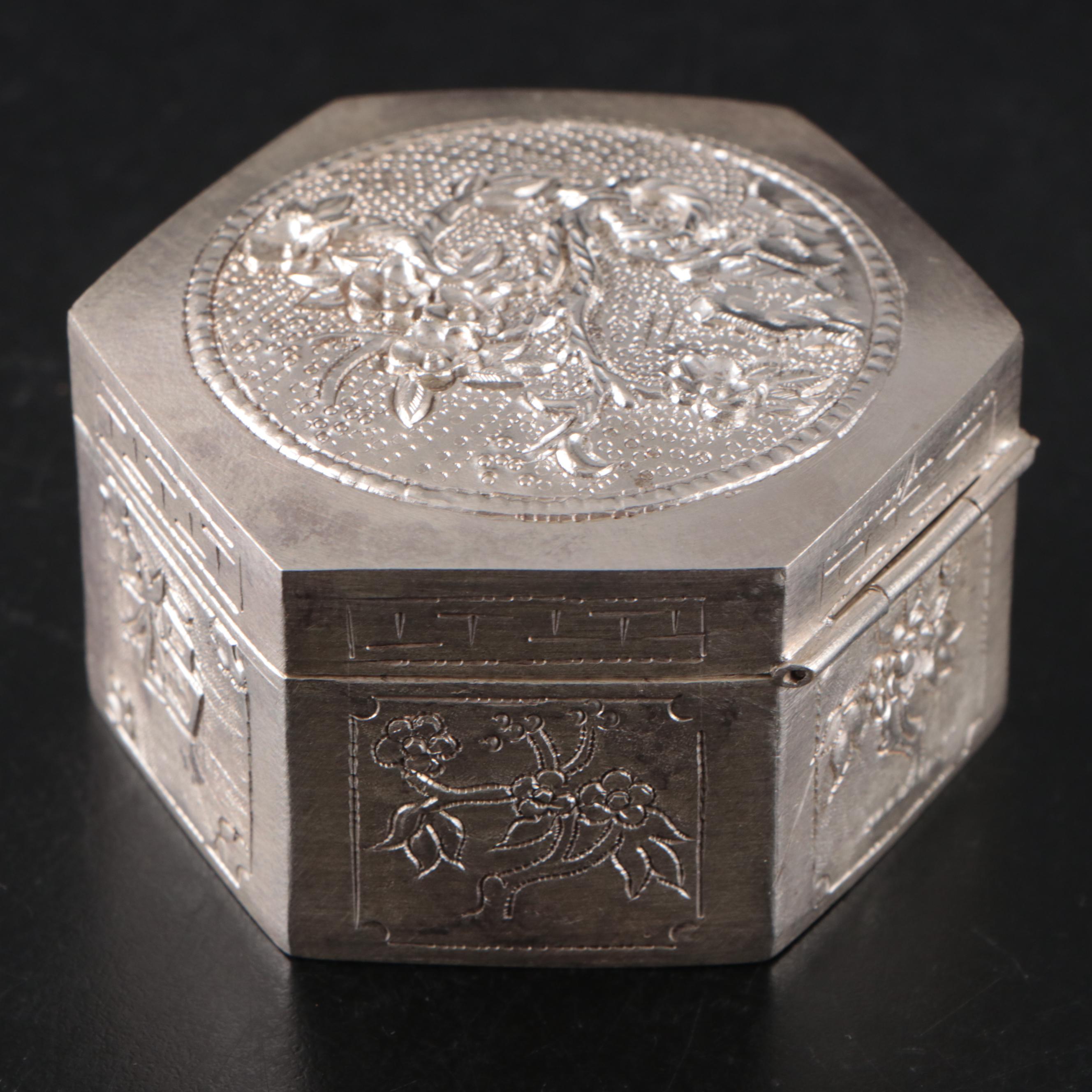 Vietnamese Embossed Silver Plate Card Case with Embossed Metal Boxes
