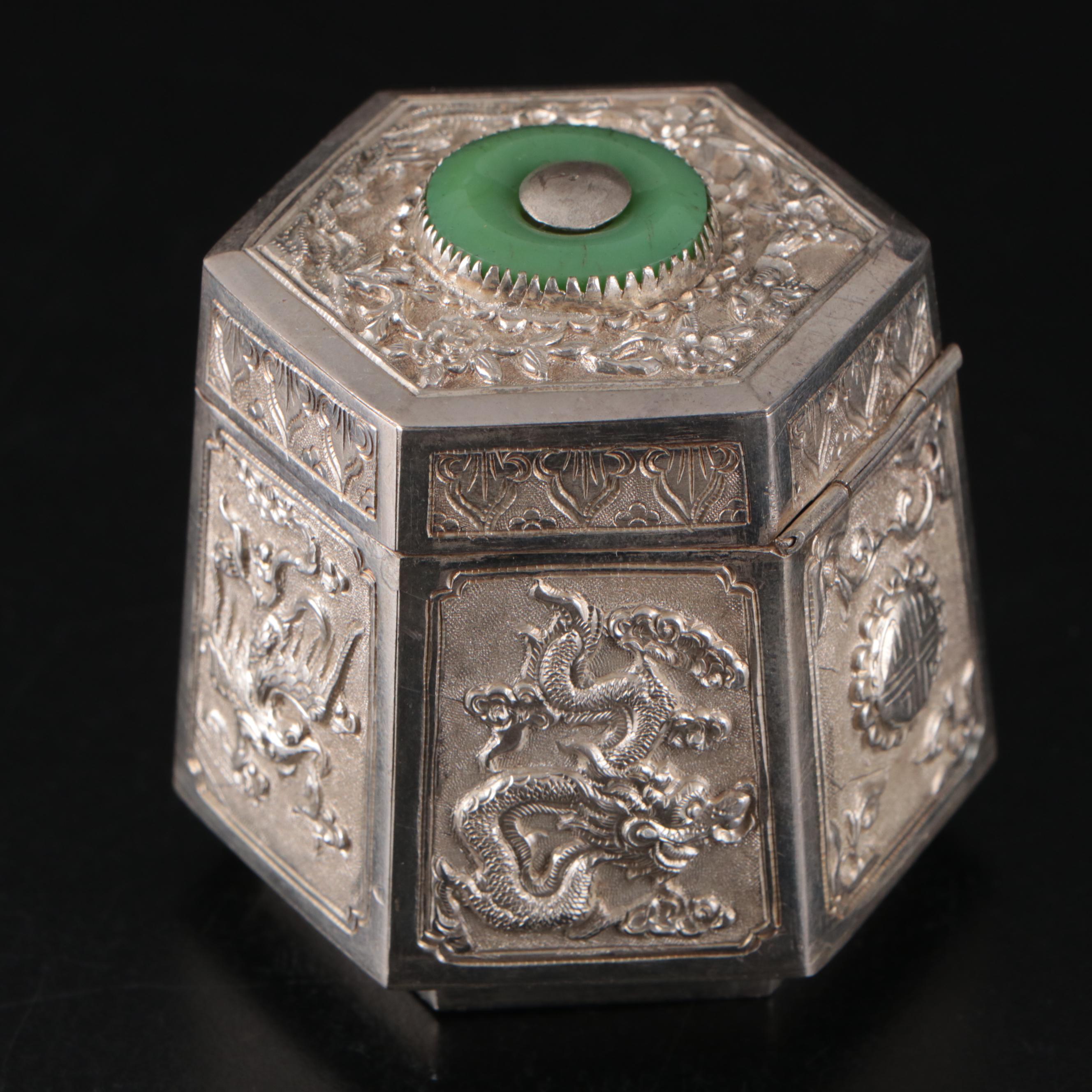 Vietnamese Embossed Silver Plate Card Case with Embossed Metal Boxes