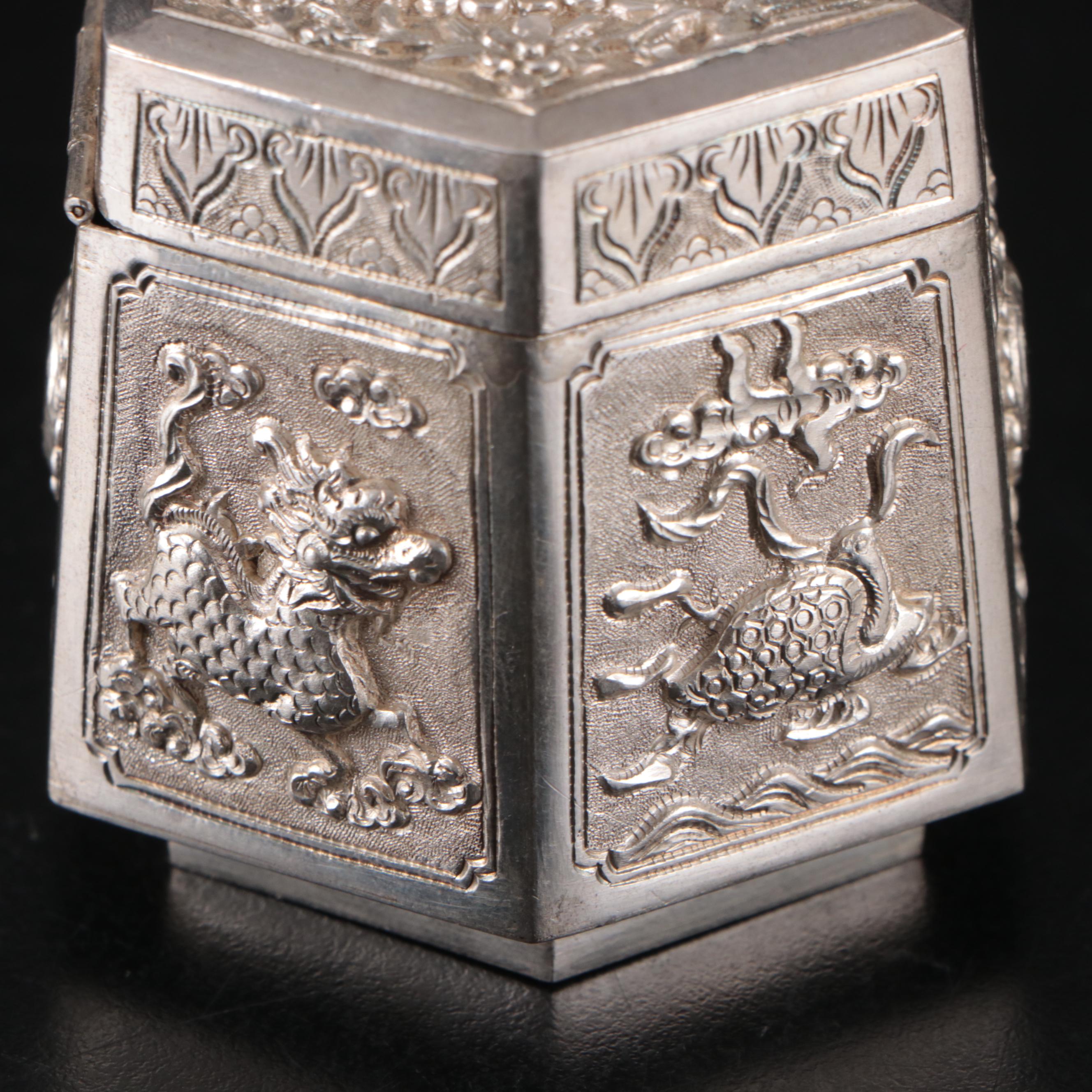 Vietnamese Embossed Silver Plate Card Case with Embossed Metal Boxes
