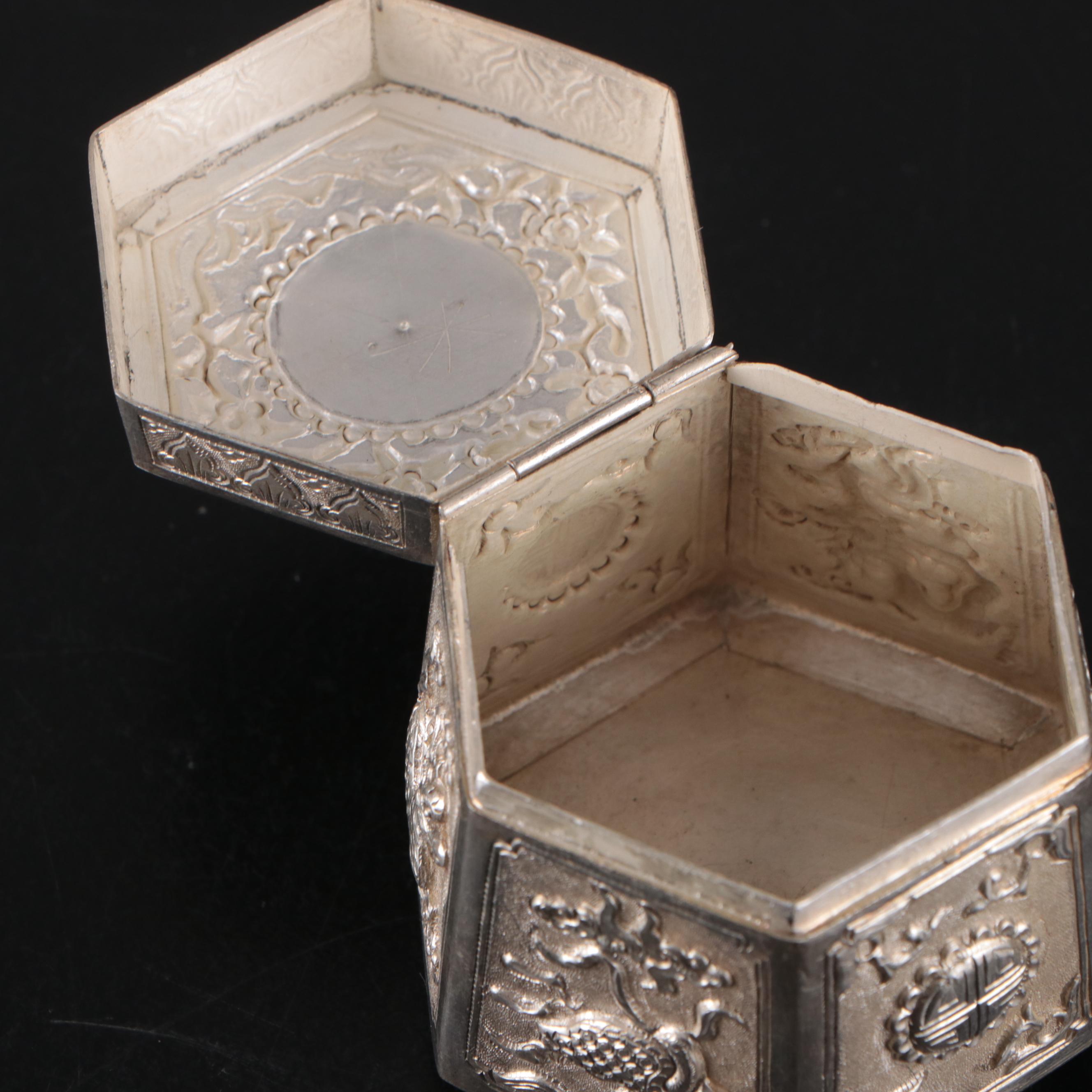 Vietnamese Embossed Silver Plate Card Case with Embossed Metal Boxes