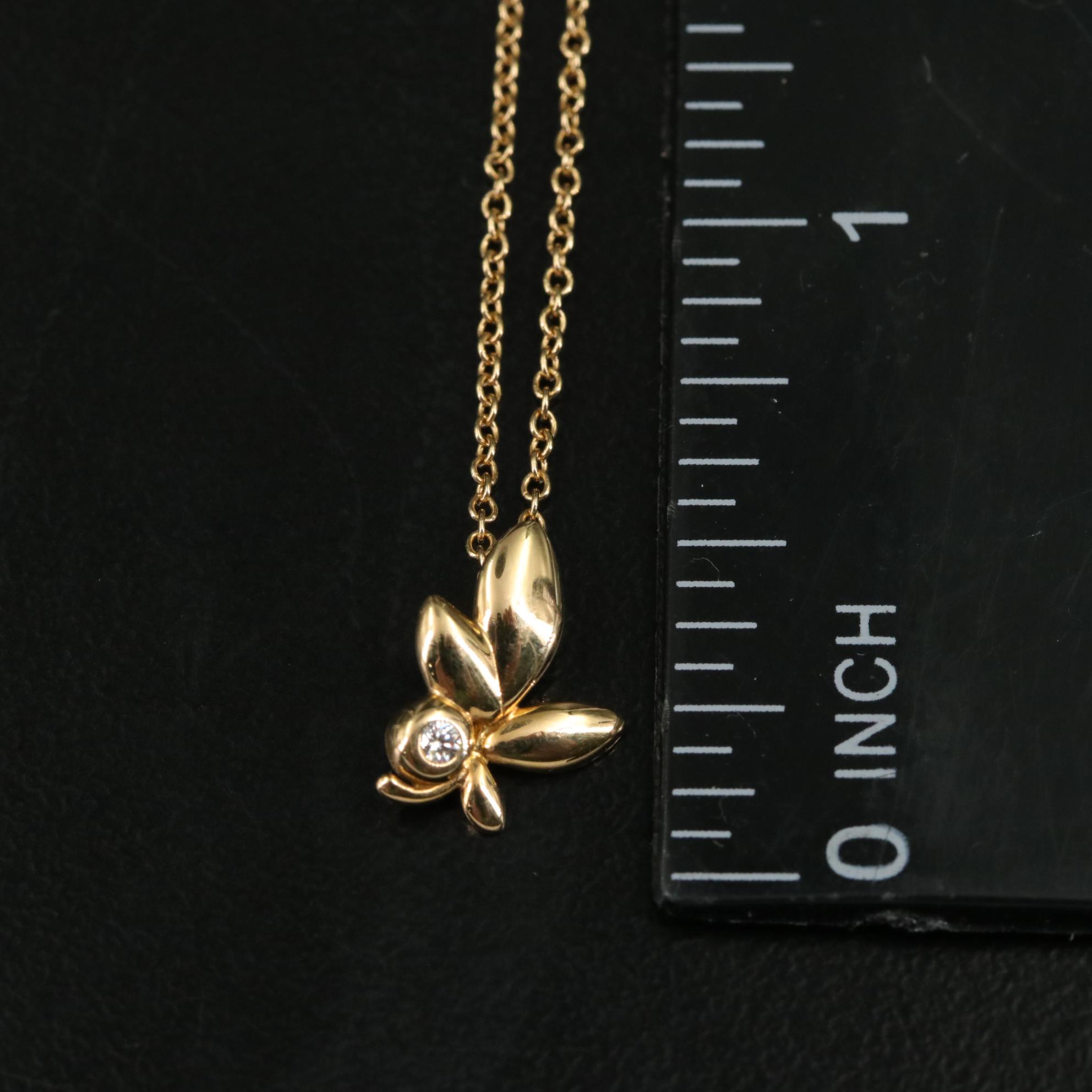 Tiffany & Co. Paloma Picasso Olive Leaf Diamond 18K Yellow Gold Pendant Necklace