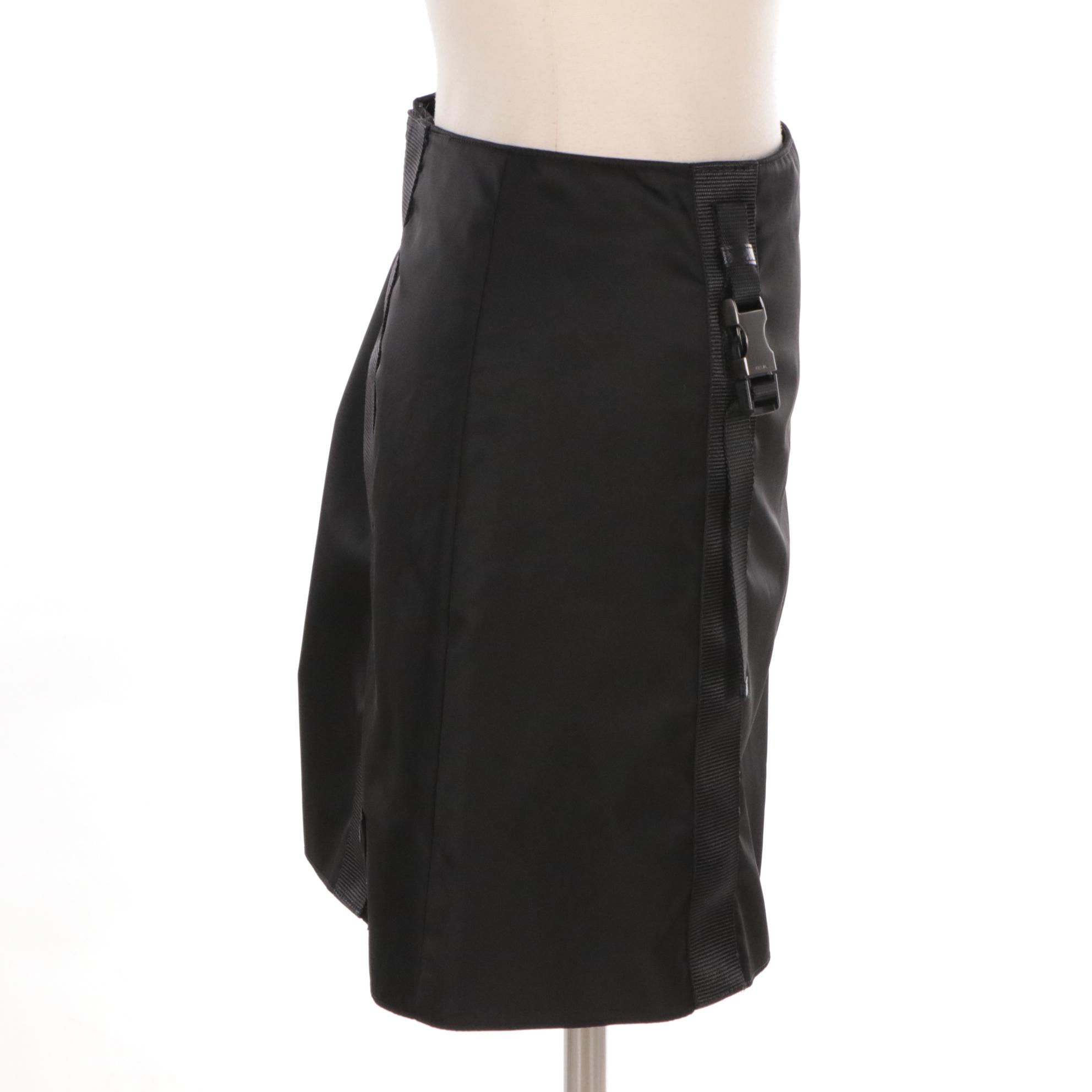 Prada Black Re-Nylon and Buckle Strap Mini Skirt