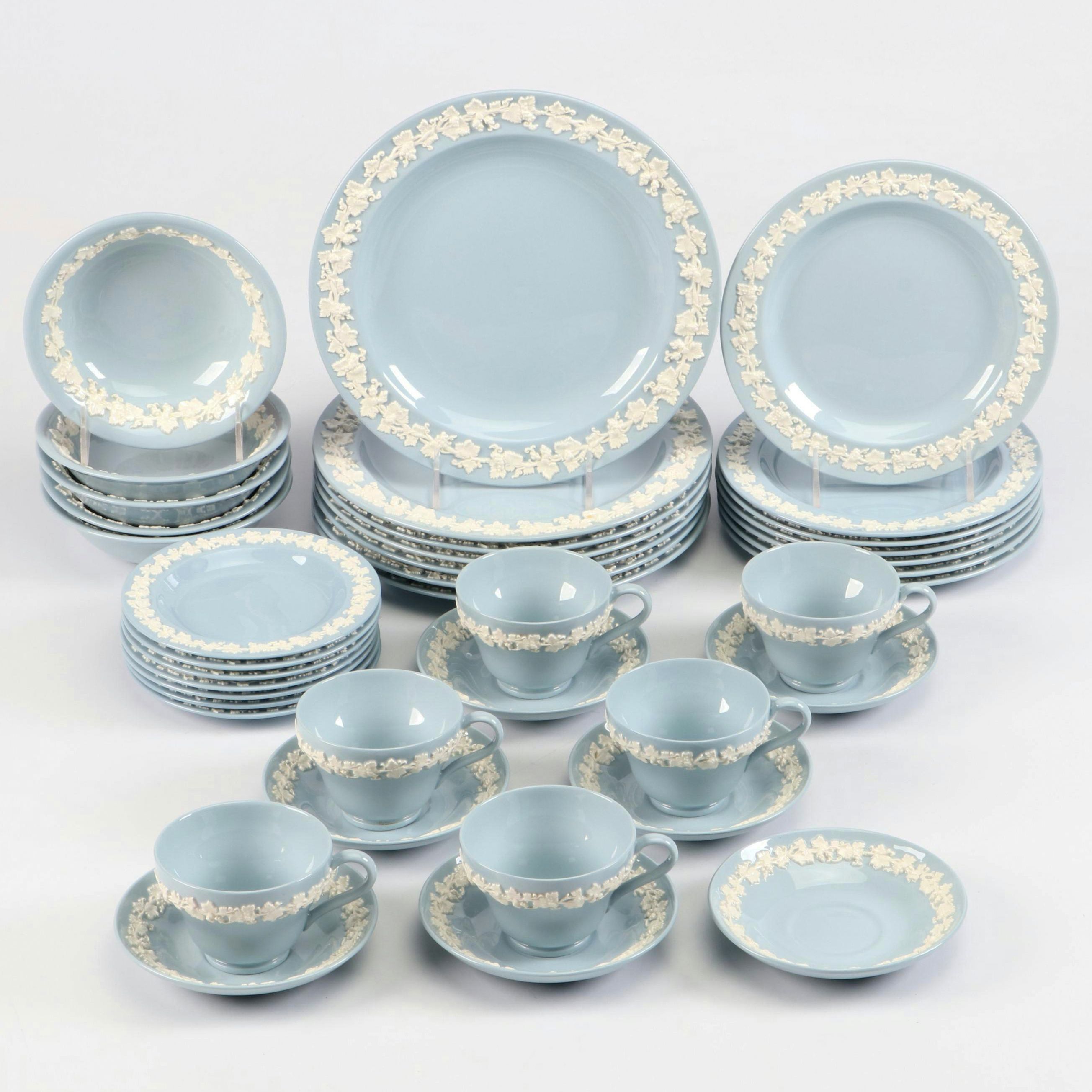 Wedgwood "Cream Color on Lavender" Embossed Queensware Porcelain Dinnerware