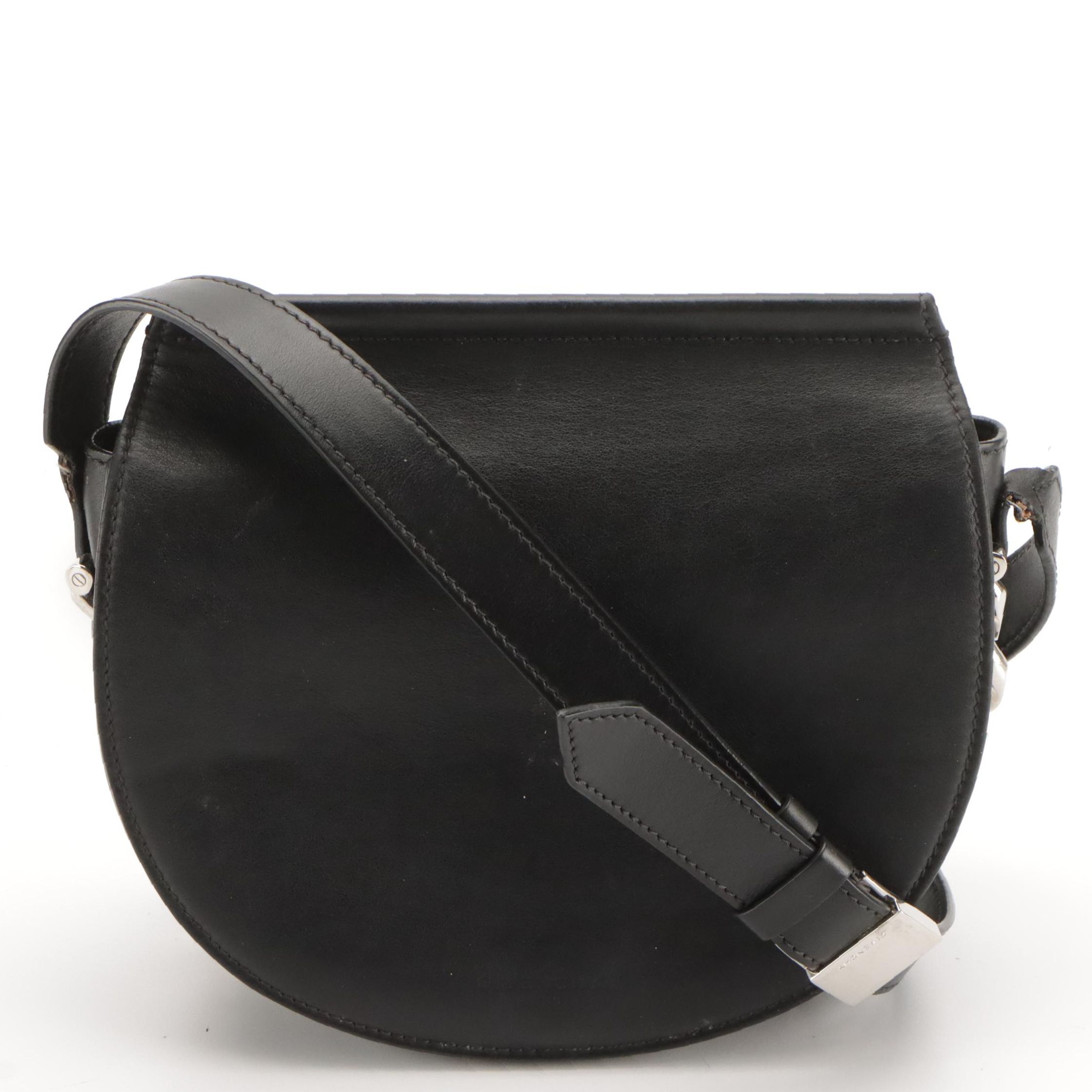 Givenchy Black Leather Infinity Saddle Crossbody Bag with Silver-Tone Chain Trim