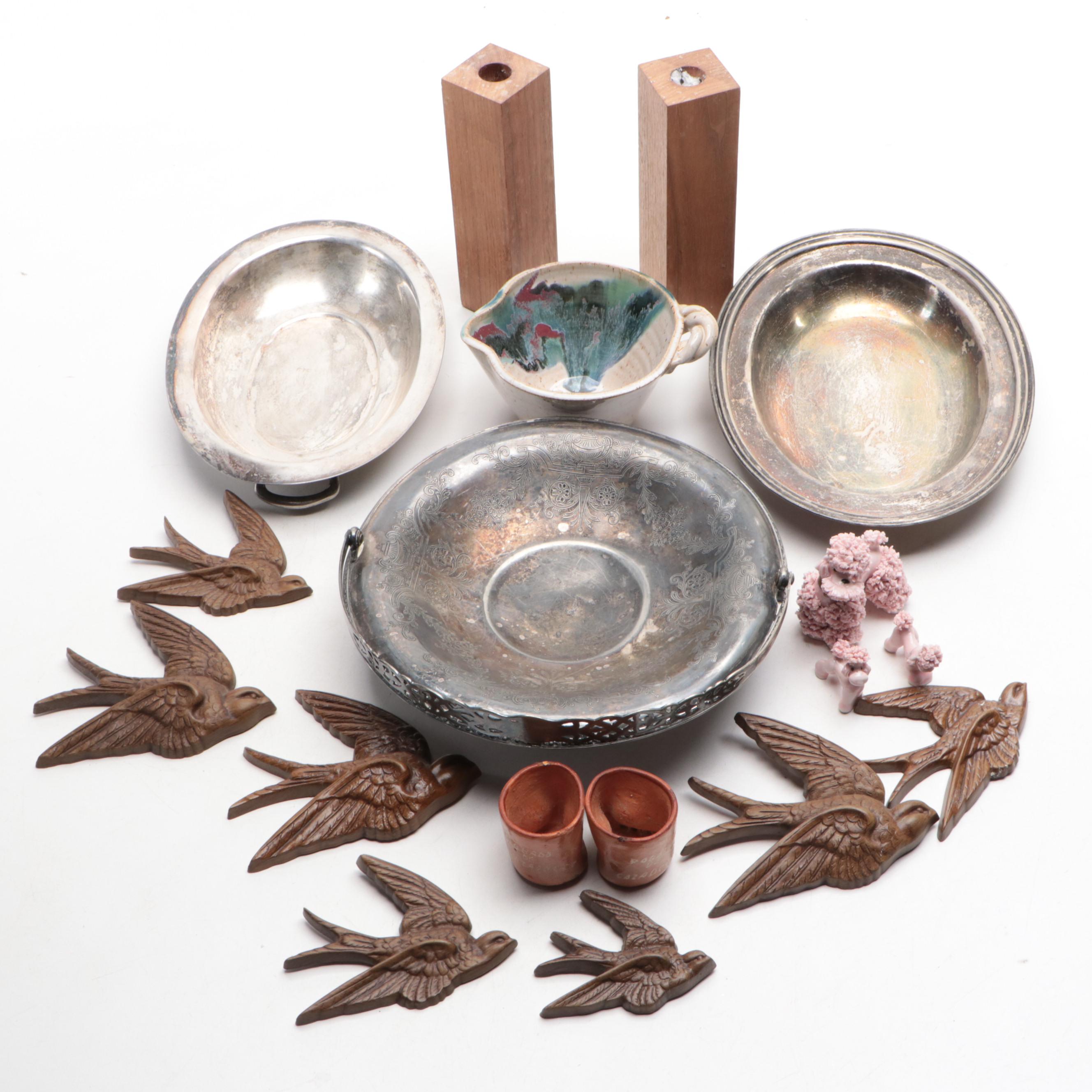 Reed & Barton Etched Silver Plate Bowl with Terracotta Miniature Vase and More