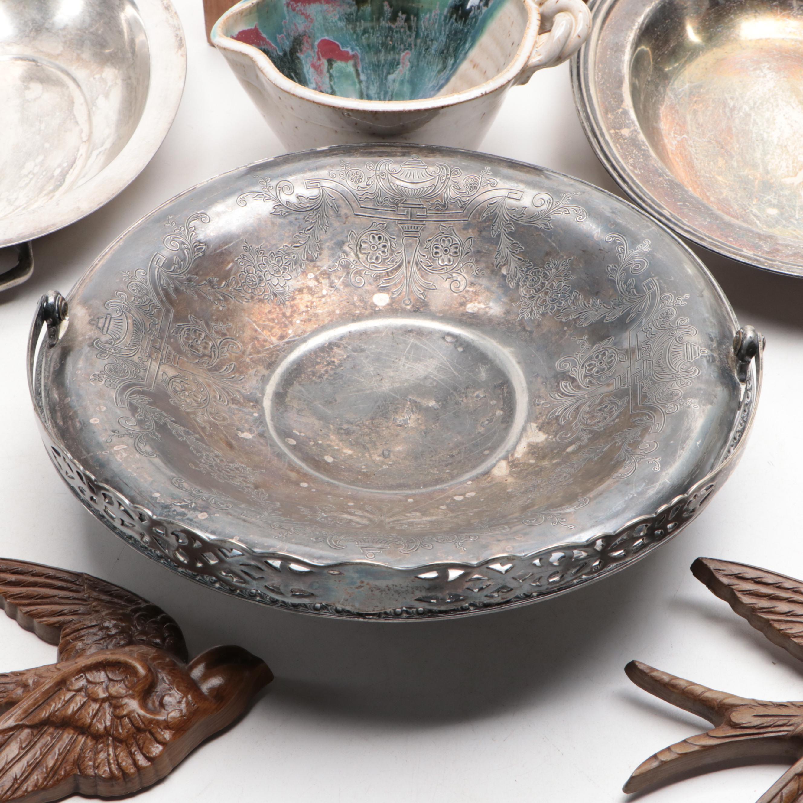 Reed & Barton Etched Silver Plate Bowl with Terracotta Miniature Vase and More