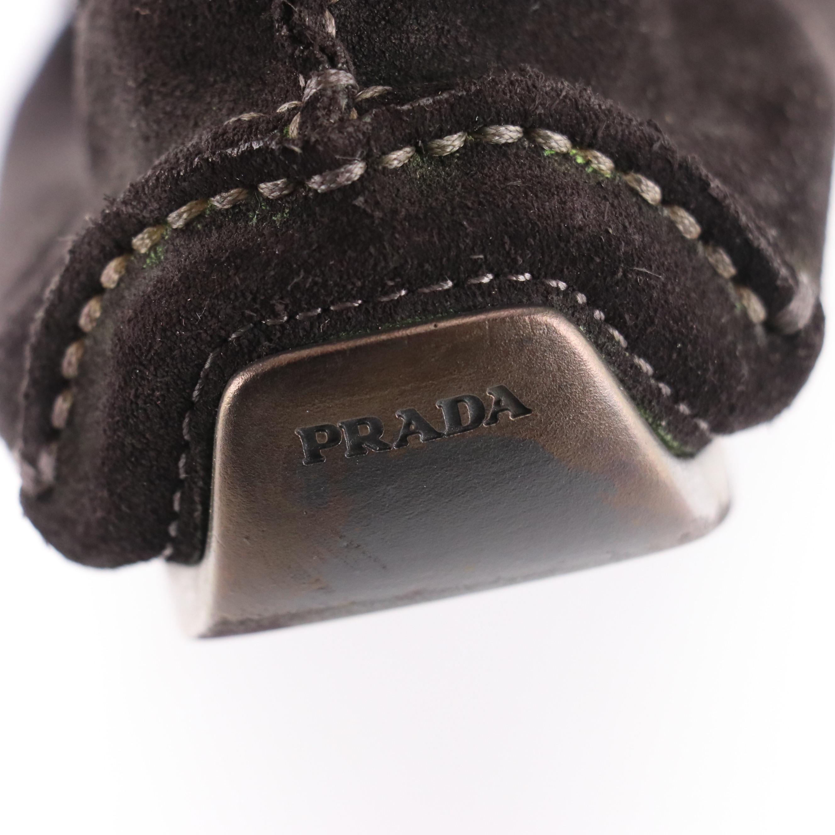 Prada Black Suede Buckle Strap Moccasin Loafers