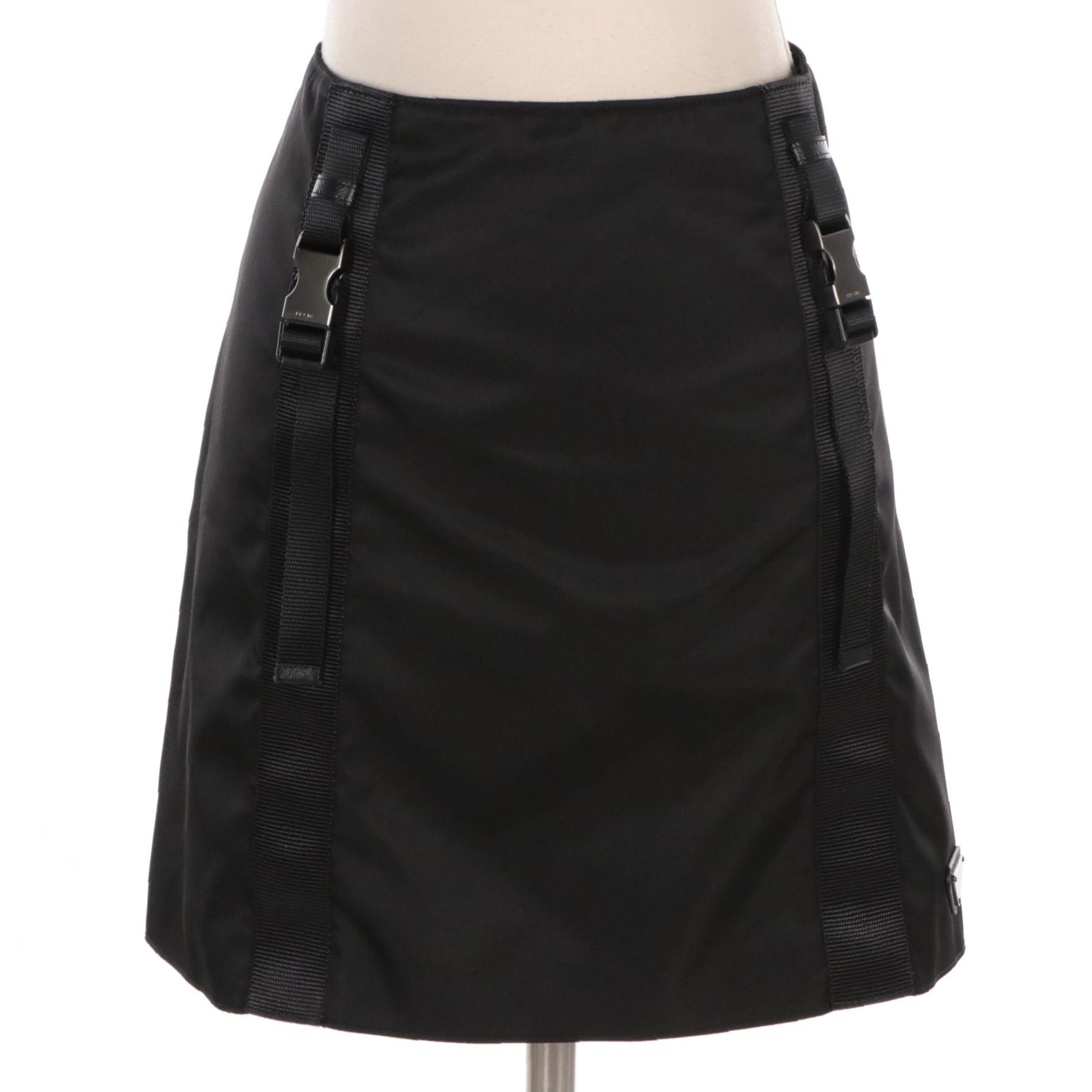 Prada Black Re-Nylon and Buckle Strap Mini Skirt
