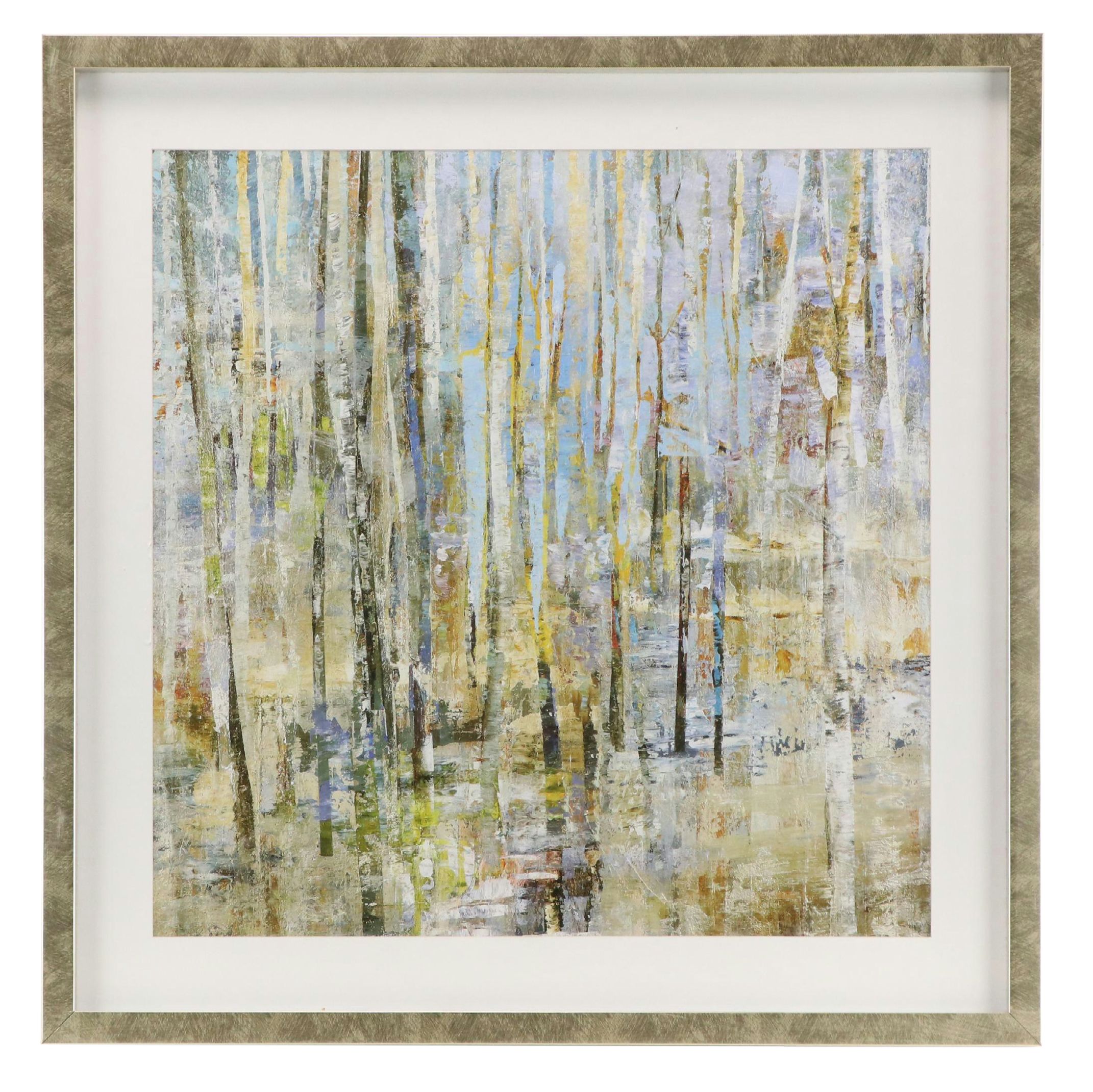 Offset Lithograph of Abstracted Landscape with Trees, 21st Century