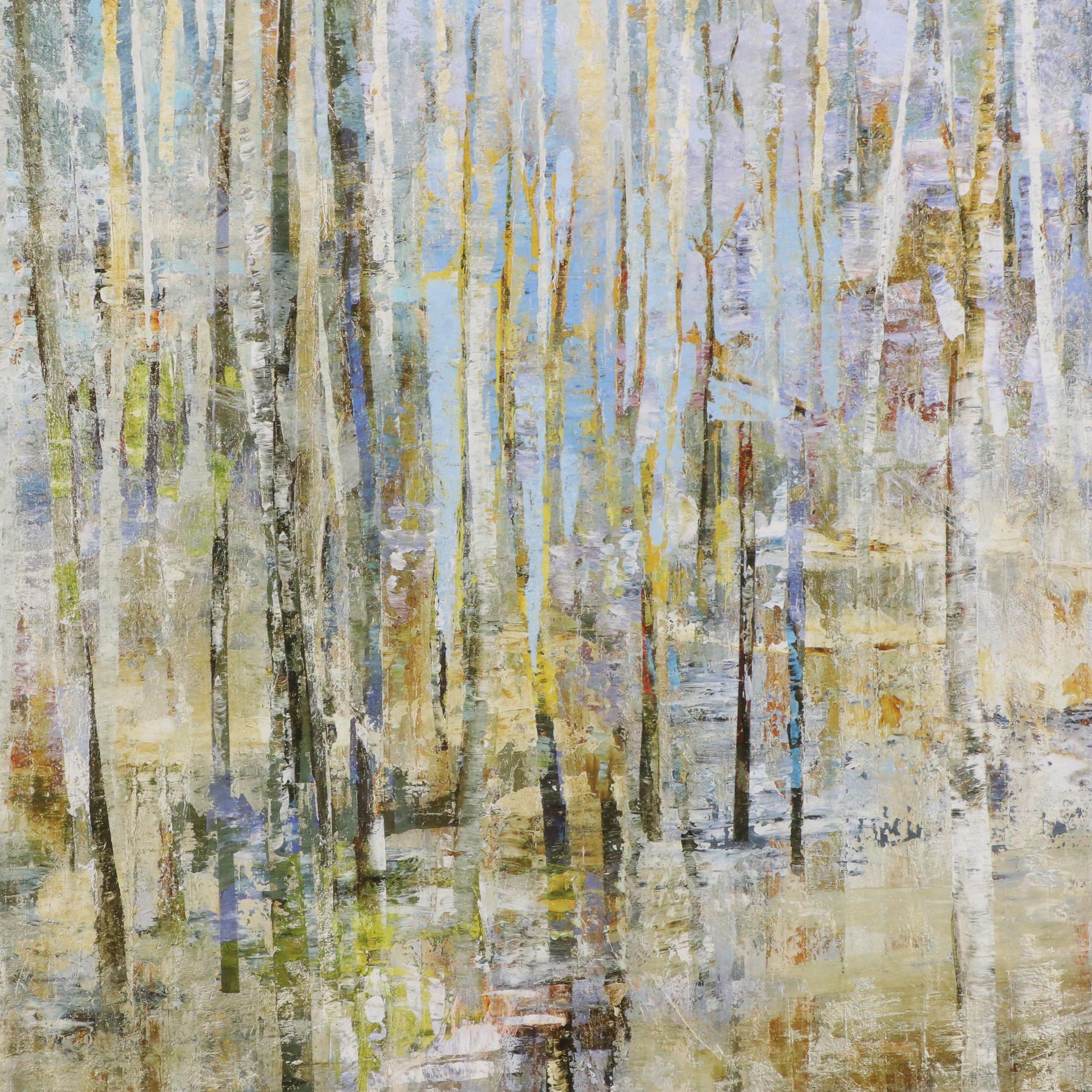 Offset Lithograph of Abstracted Landscape with Trees, 21st Century