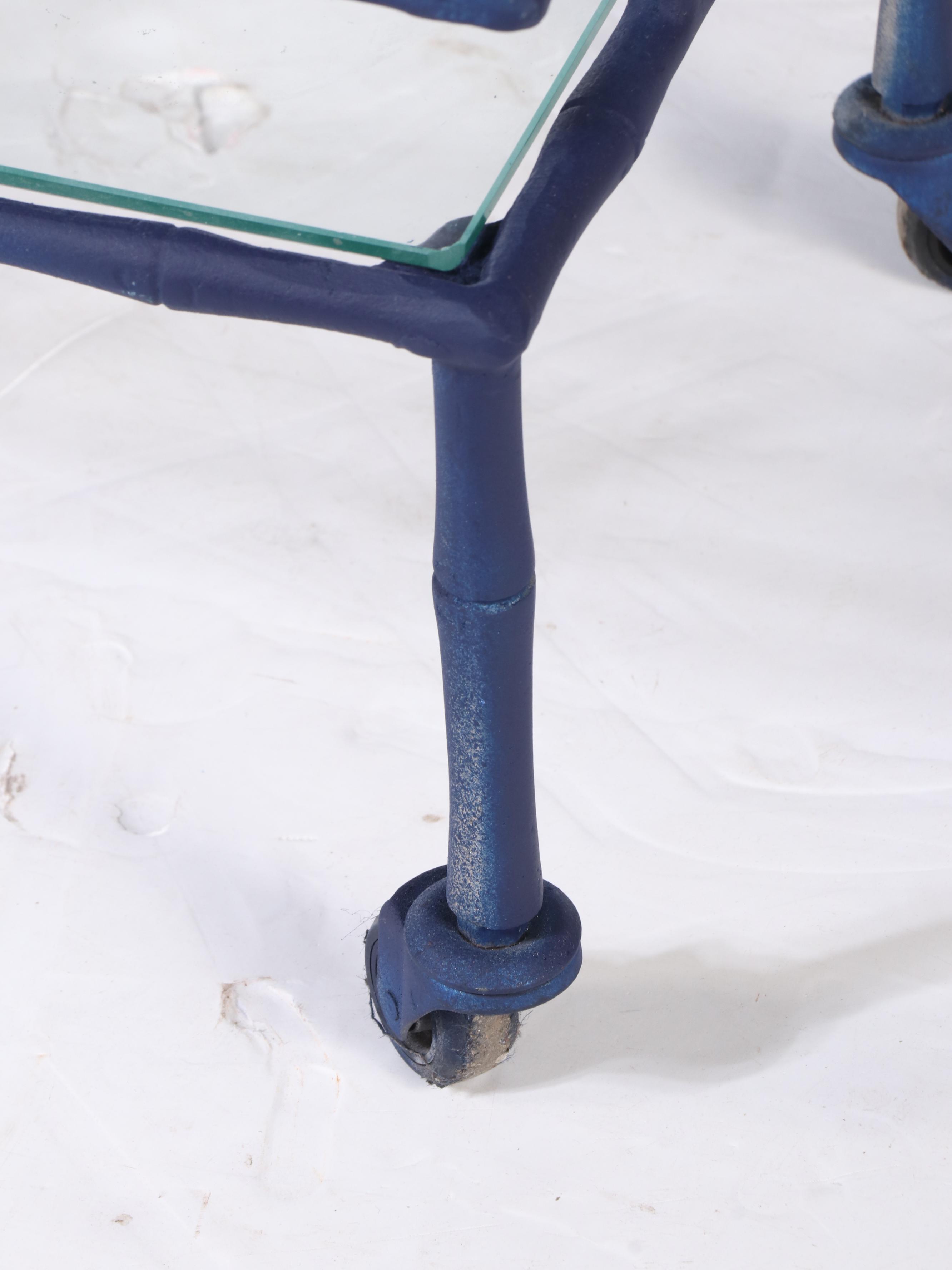 Hollywood Regency Style Painted Metal Faux Bamboo Rolling Bar Cart, Vintage