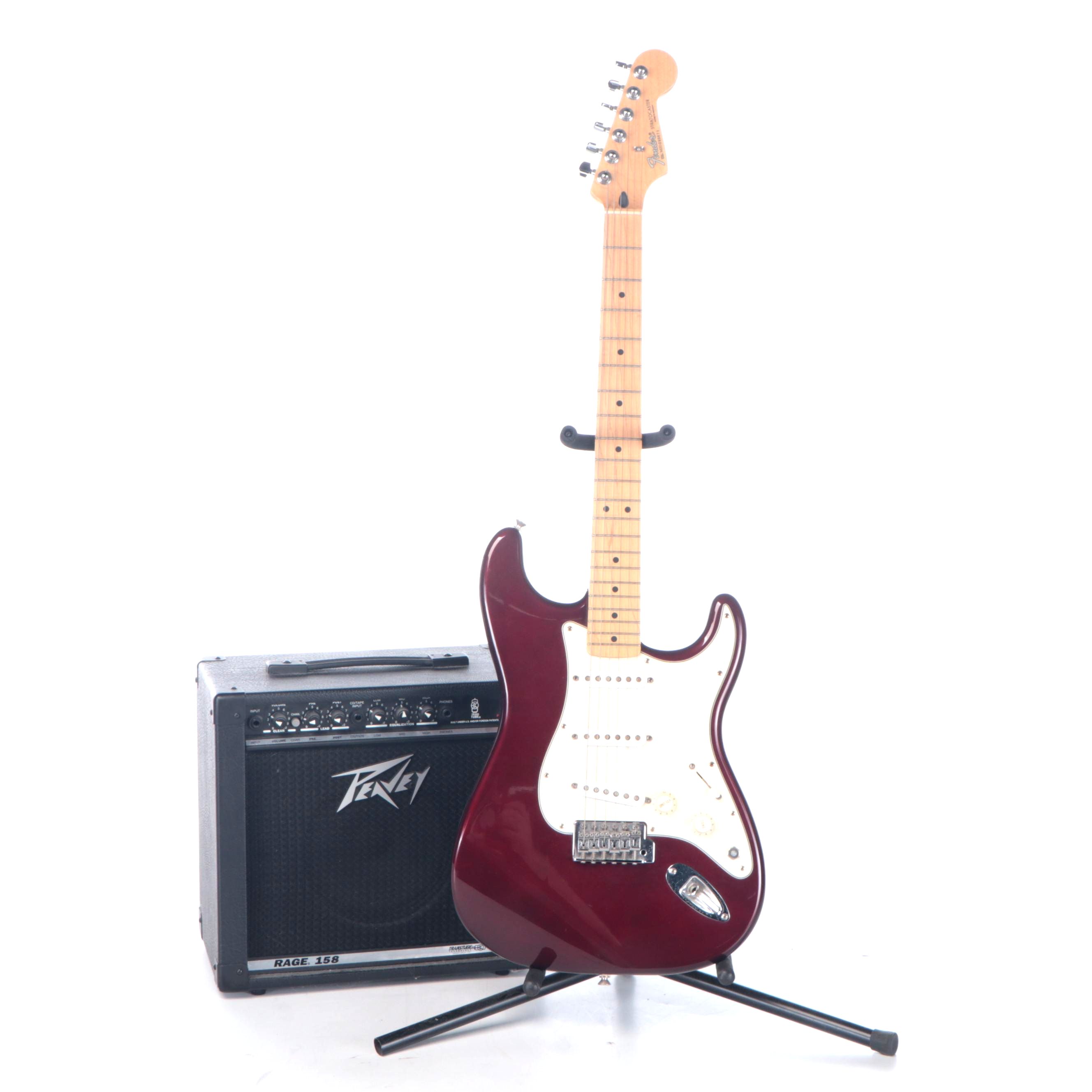 Fender Stratocaster Electric Guitar & Nylon Gig Bag, Peavey Rage 158 Guitar Amp