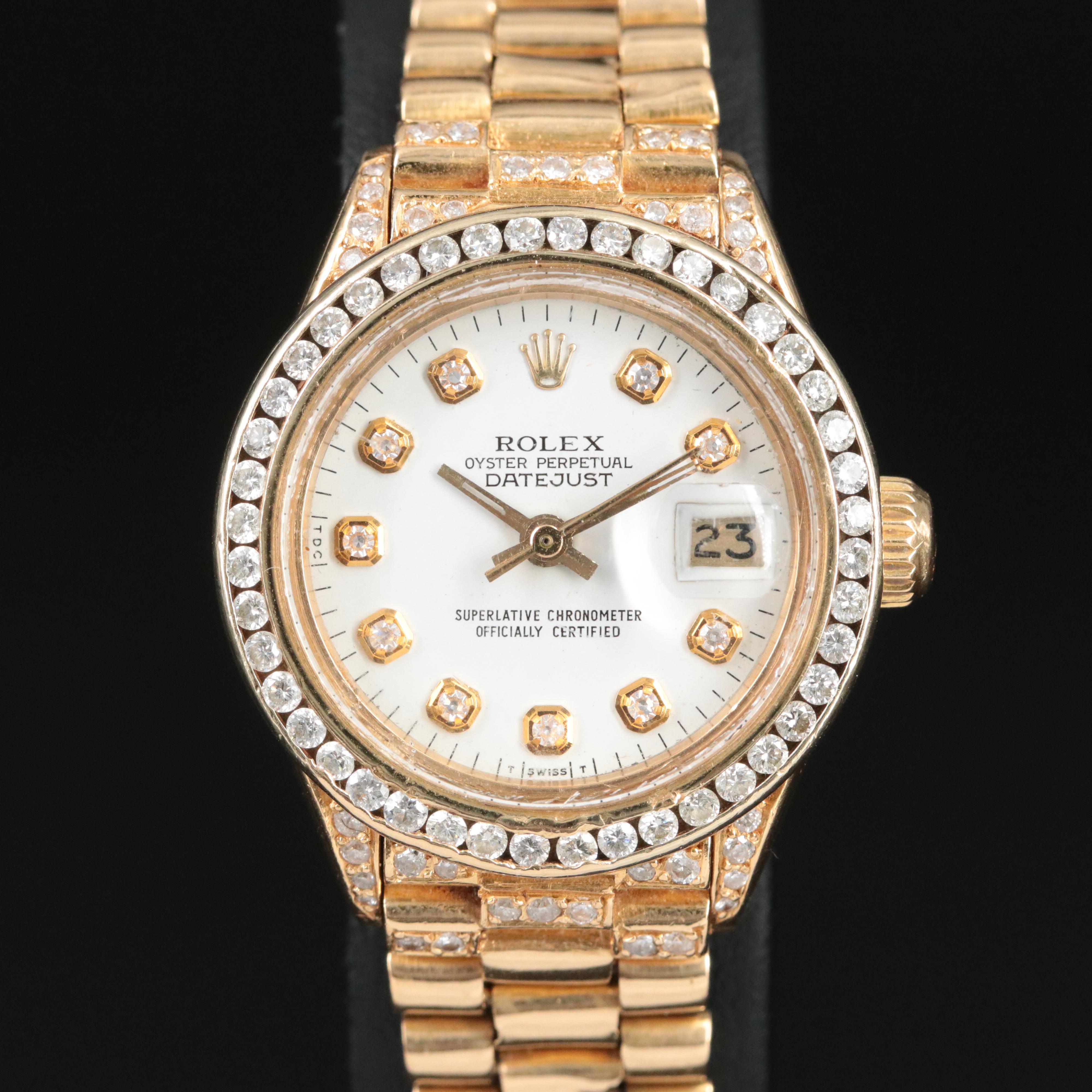 Rolex Datejust 6917 Custom 1.37 CTW Diamond Set 18K Gold Watch