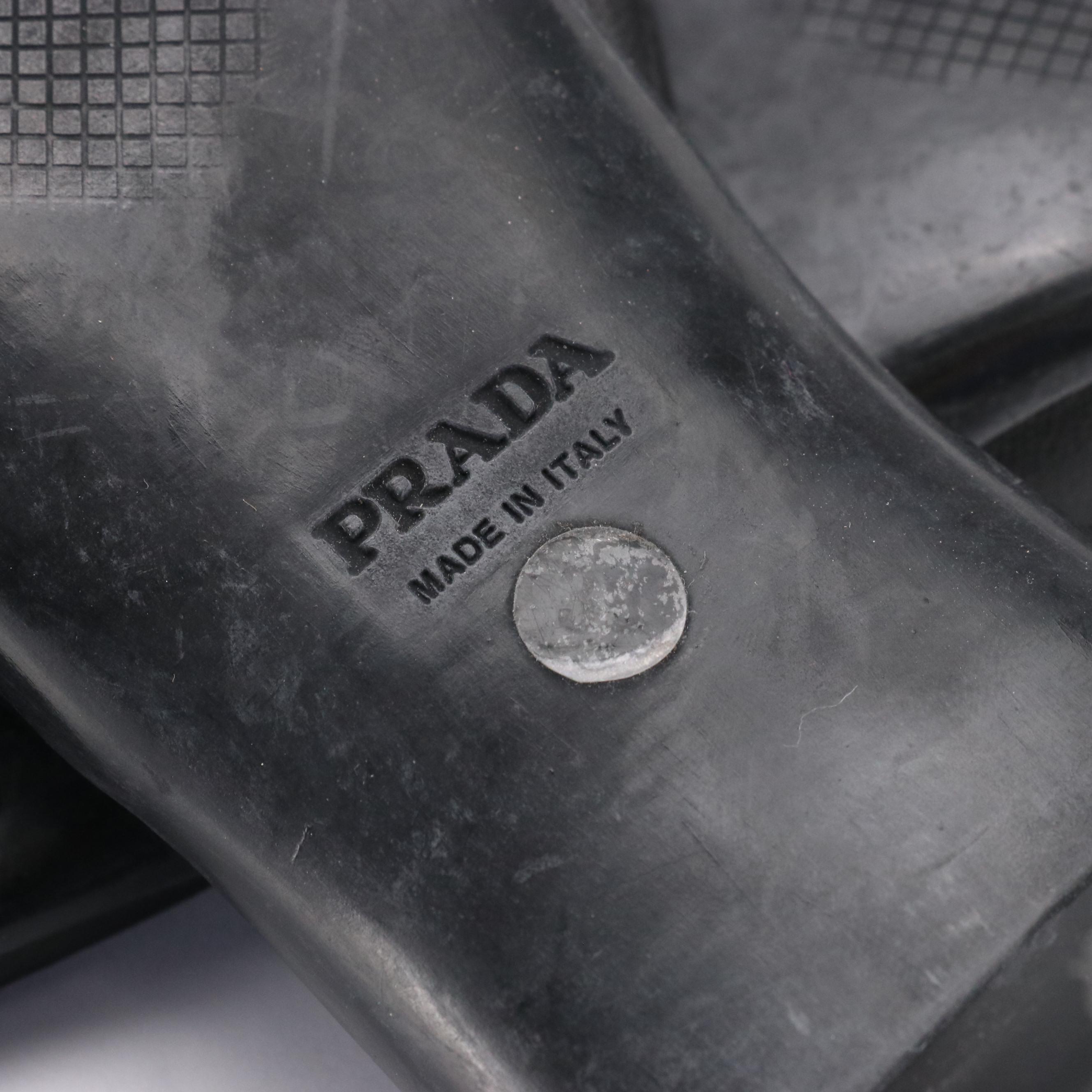 Prada Sport Black Leather Square-Toe Buckle Accent Kitten Heels, 1990s