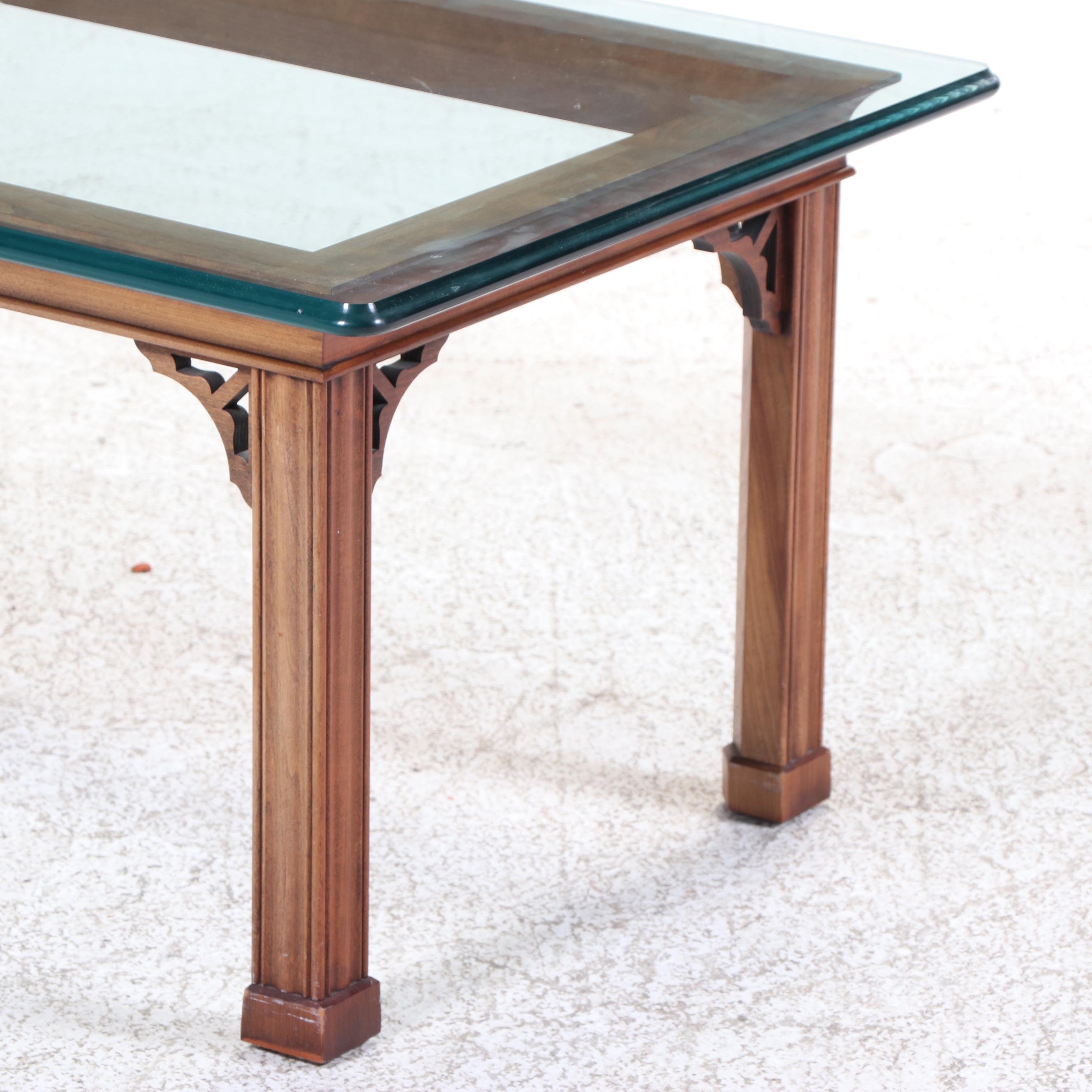 Stickley Chippendale Style Cherrywood and Glass Coffee Table, Dated 2001