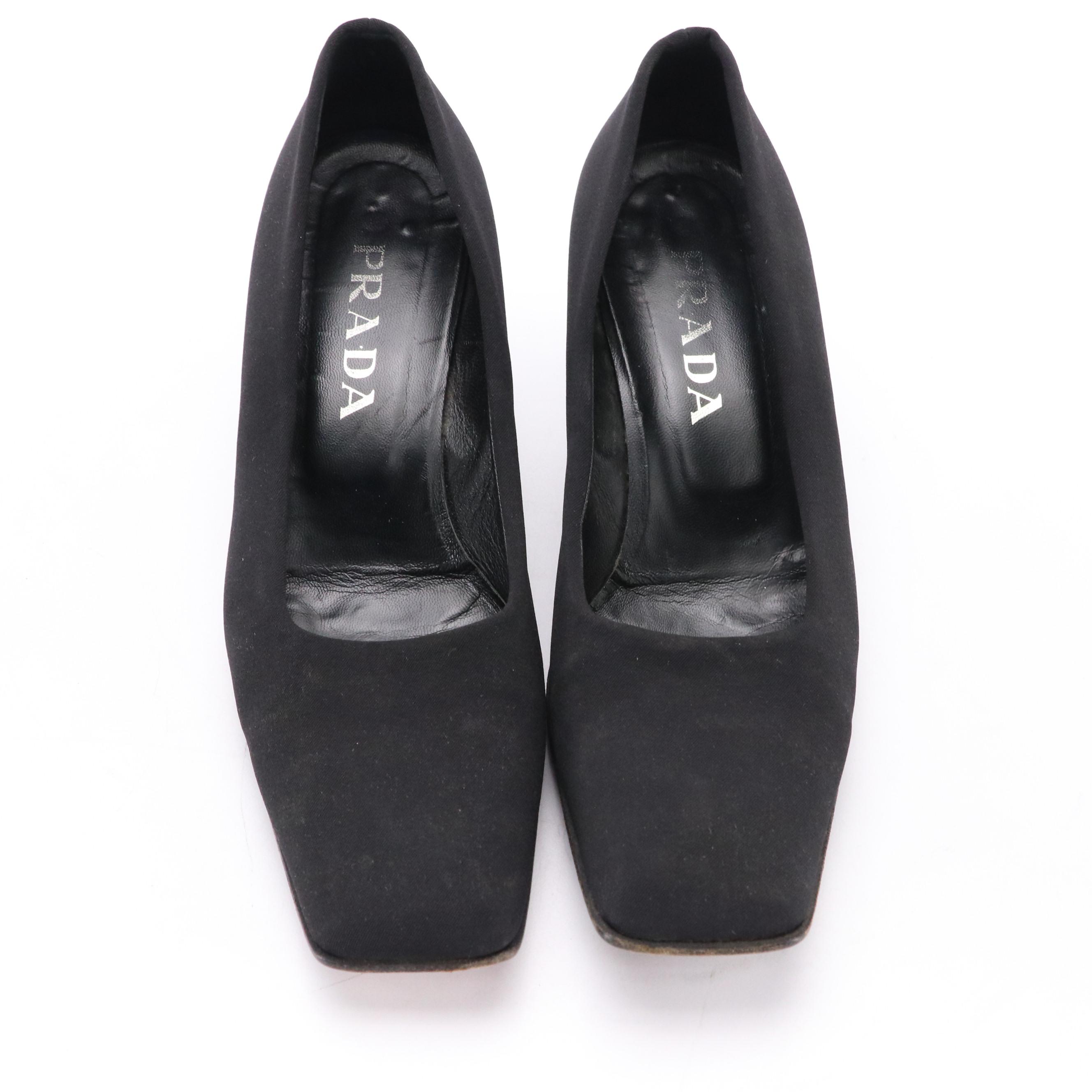 Prada Square Toe Textile Pumps