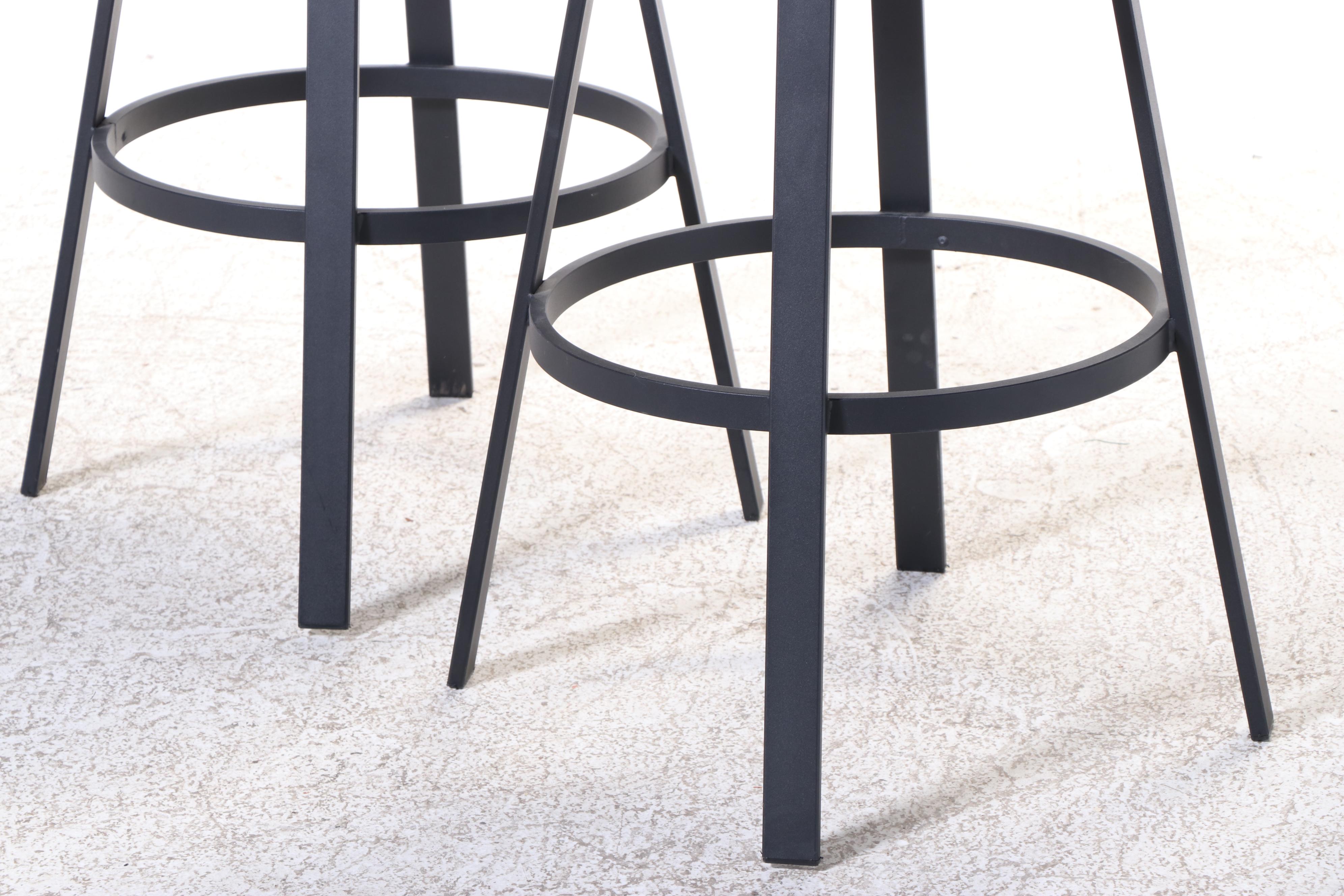 Pair of Amisco Industries Powder-Coated Metal and Upholstered Swivel Bar Stools