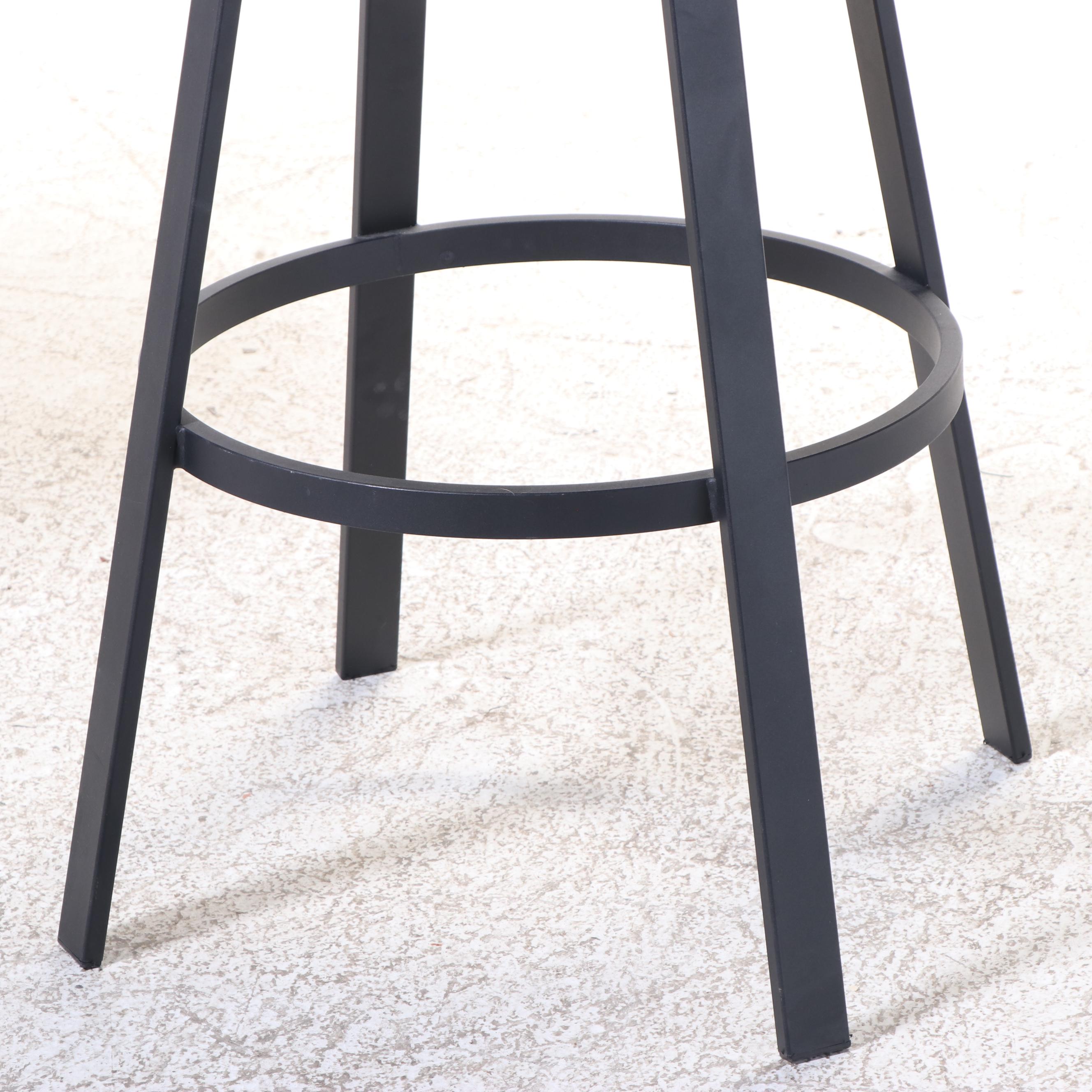 Pair of Amisco Industries Powder-Coated Metal and Upholstered Swivel Bar Stools