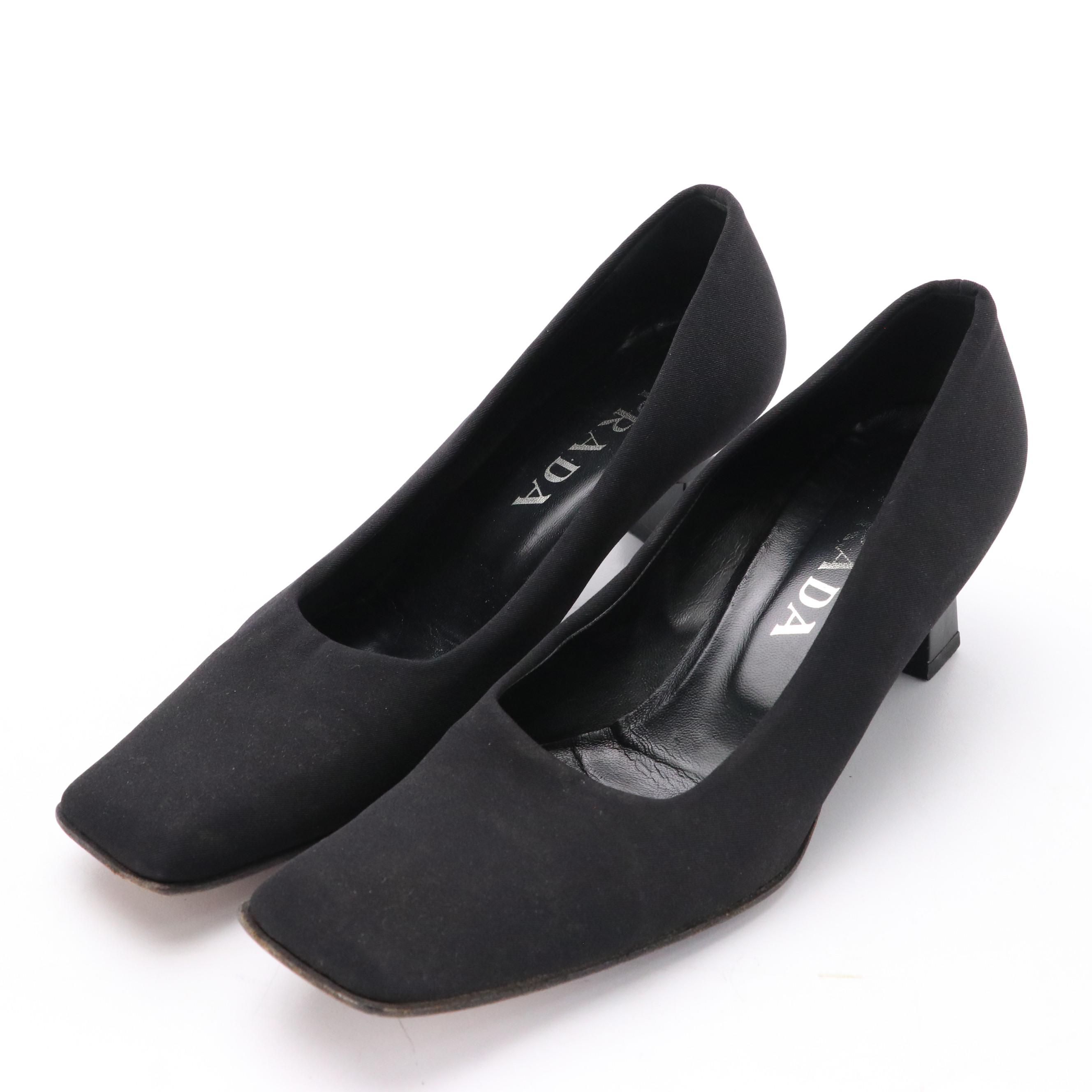Prada Square Toe Textile Pumps