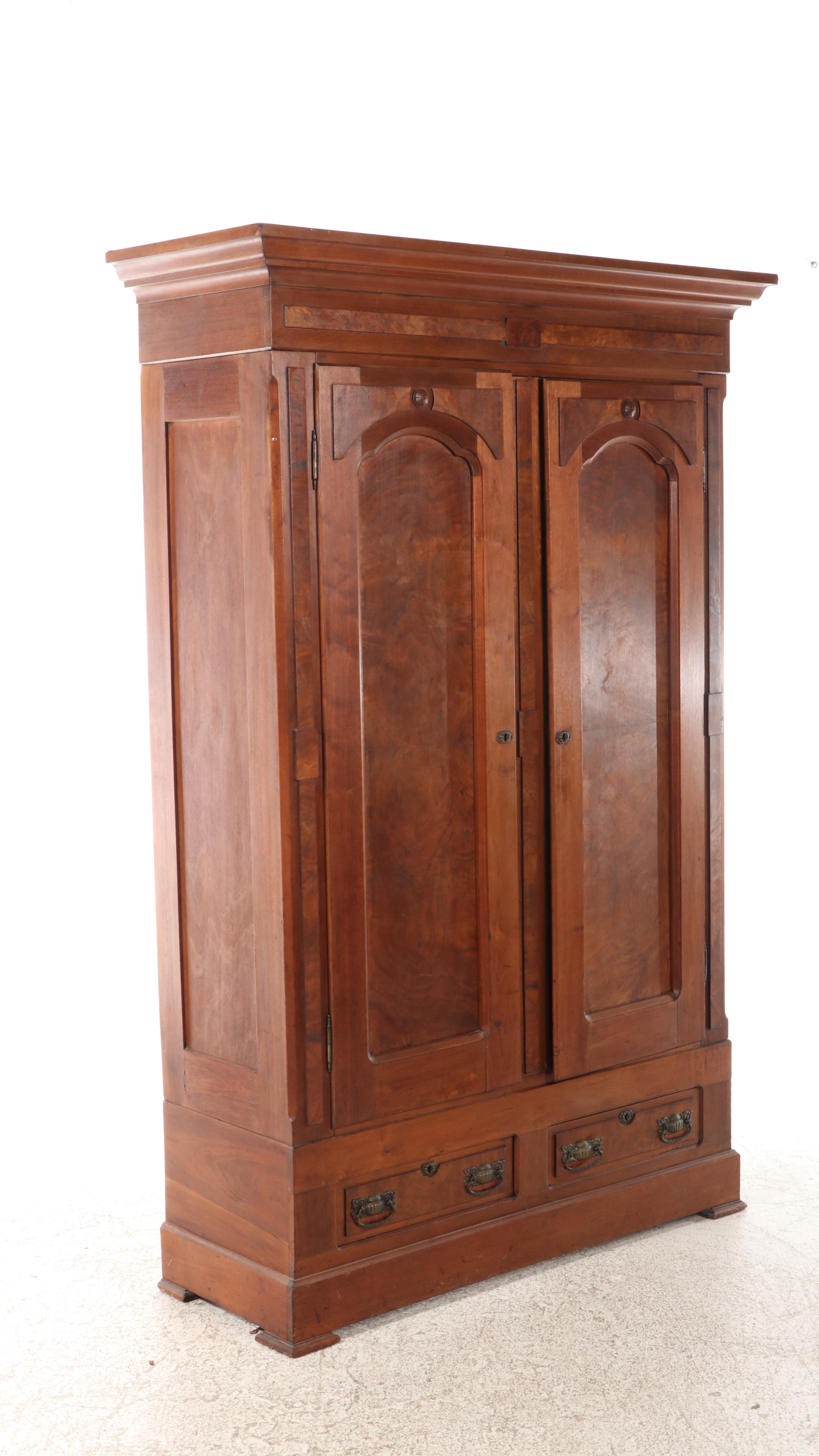 Victorian Style Burl Wood and Mahogany Wardrobe, Late 19th/Early 20th Century