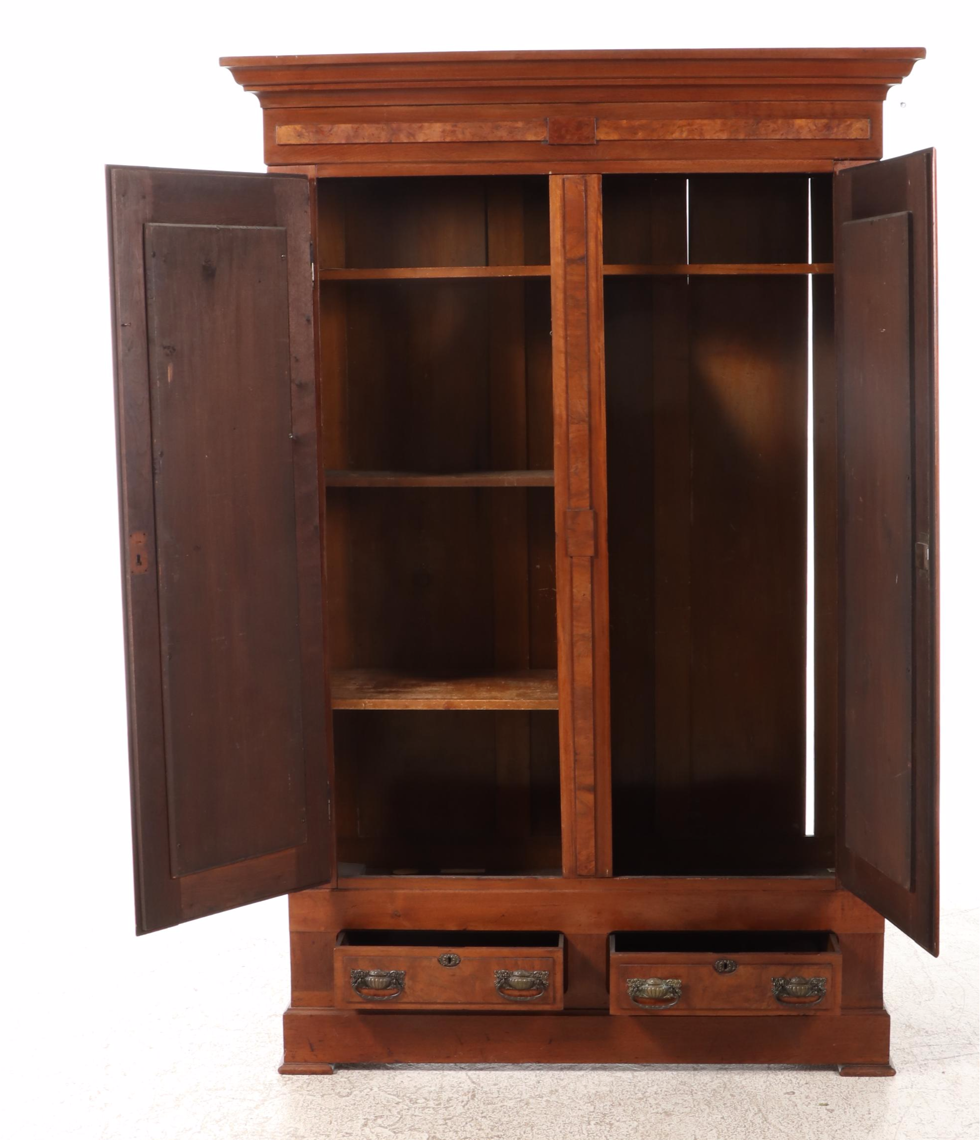 Victorian Style Burl Wood and Mahogany Wardrobe, Late 19th/Early 20th Century