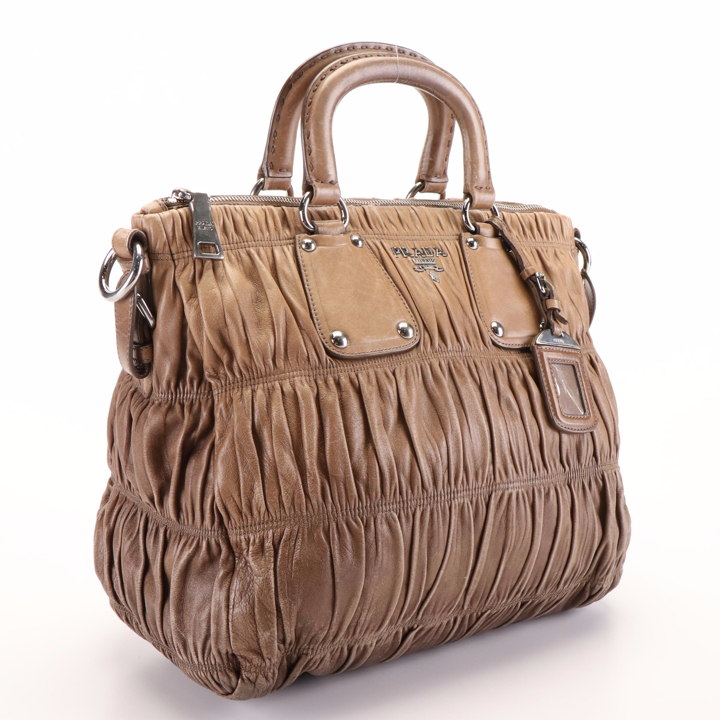 Prada Capretto Gaufre Brown Napa Leather Satchel