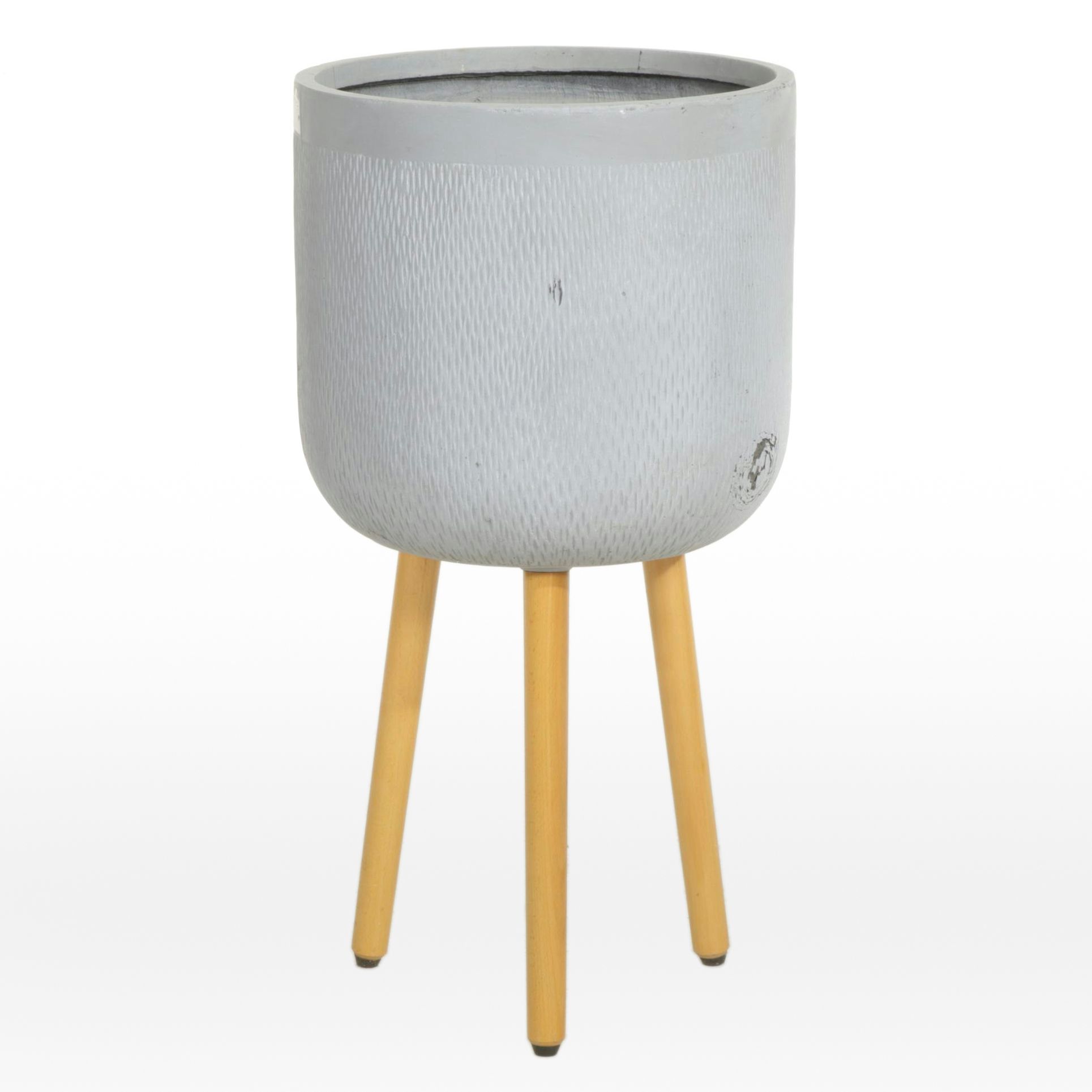 Fibre Clay Pottery Cast Planter with Wood Legs